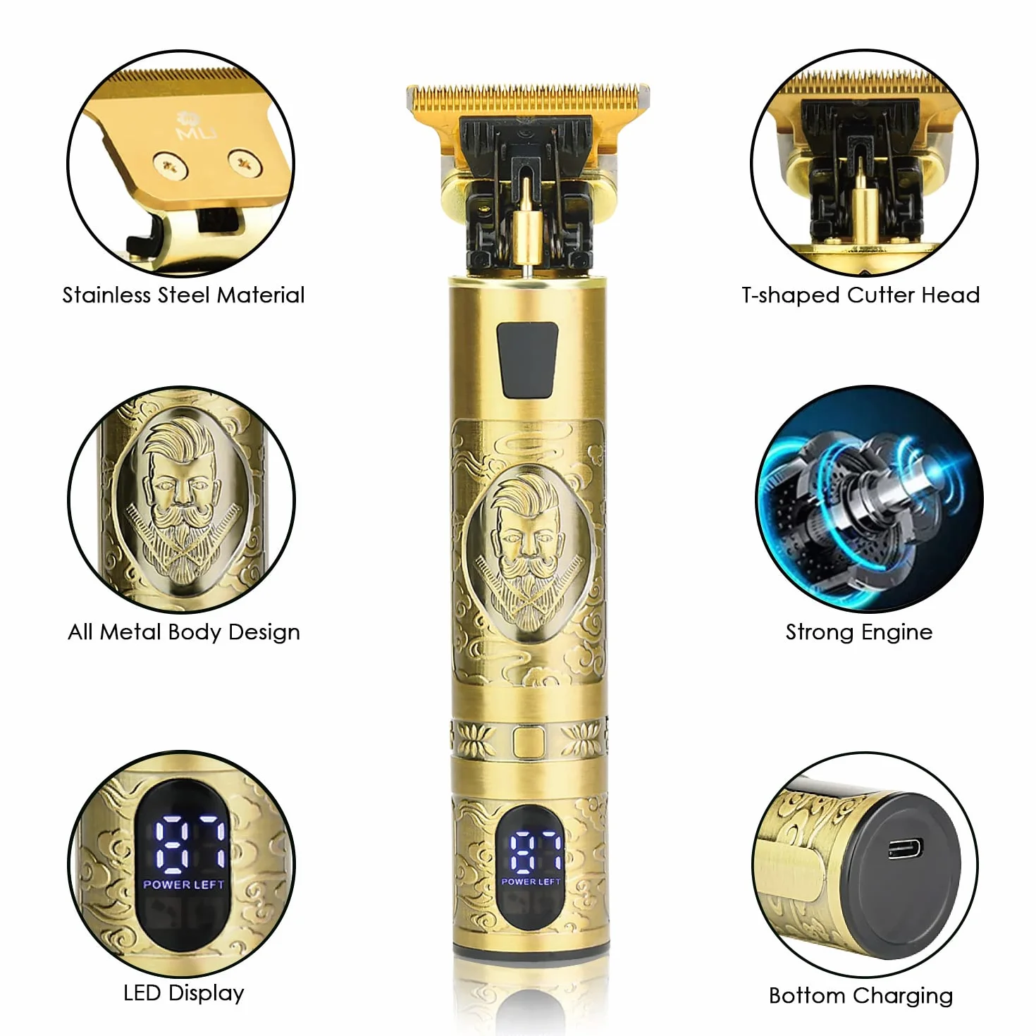 m MU Męska maszynka do strzyżenia brody, wodoodporna maszynka do strzyżenia włosów IP54 z wyświetlaczem LCD USB T-Blade trymer, cicha dla dzieci, zestaw na prezent dla mężczyzn na Walentynki dla ojca