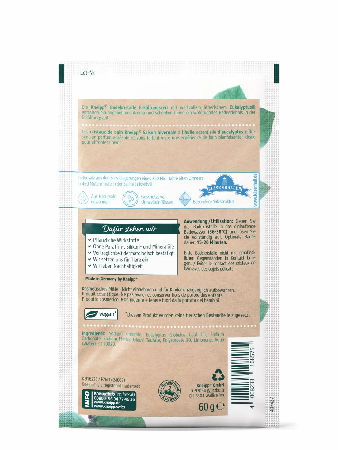 Kneipp Eukaliptus Sól do Kąpieli, 60 g
