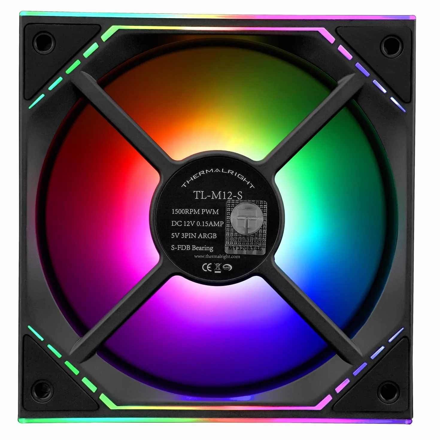 Thermalright TL-M12-S 120 mm ARGB wentylator CPU, prędkość 1500 RPM, czarny, cichy wentylator 4-pinowy PWM PC, do łożysk S-FDB CPU, wentylator chłodzący, z lusterkiem bocznym ARGB efekt świetlny