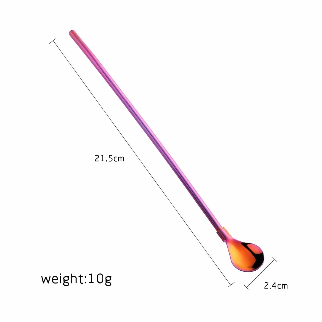 Łyżka słomkowa wielokrotnego użytku 2 w 1 Metalowe mieszadło Bar Koktajl Mieszanie Kawowe 215 mm