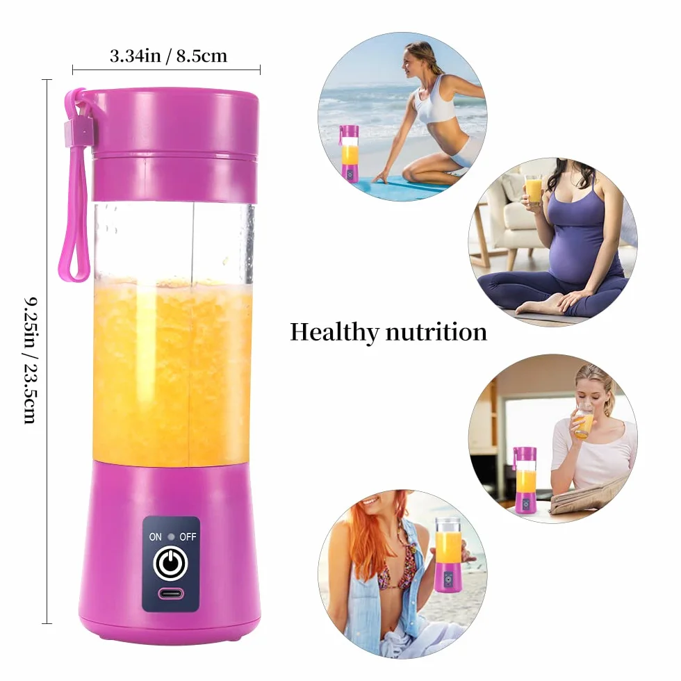 Przenośny blender 380 ml USB ładowany 6 ostrzy podróżny do smoothie fioletowy