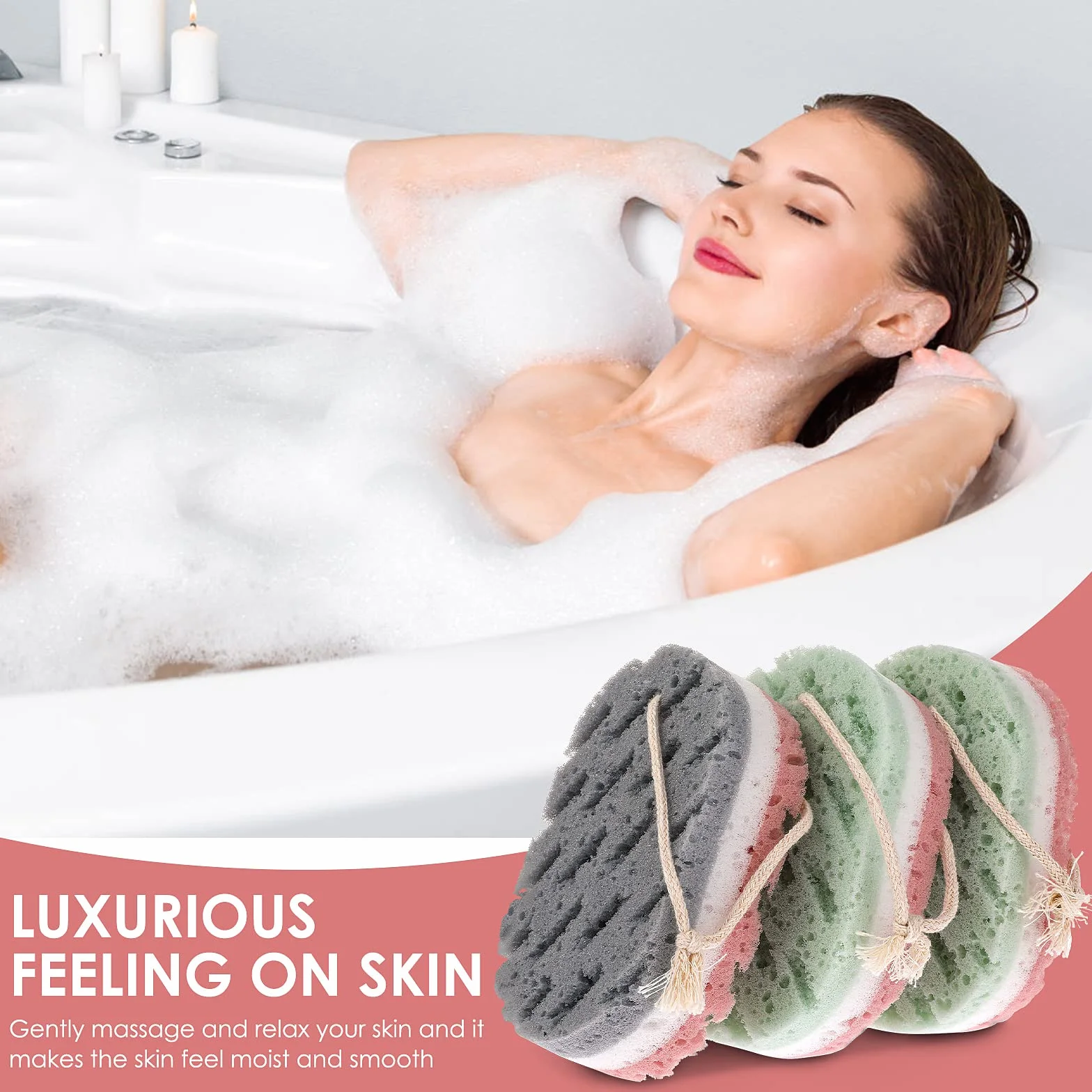 WLLHYF 3 szt. Gąbka do kąpieli dla kobiet gąbka Loofah Peeling do ciała głęboko złuszczająca gąbka prysznicowa do ciała duży rozmiar gąbka do kąpieli akcesoria do kąpieli