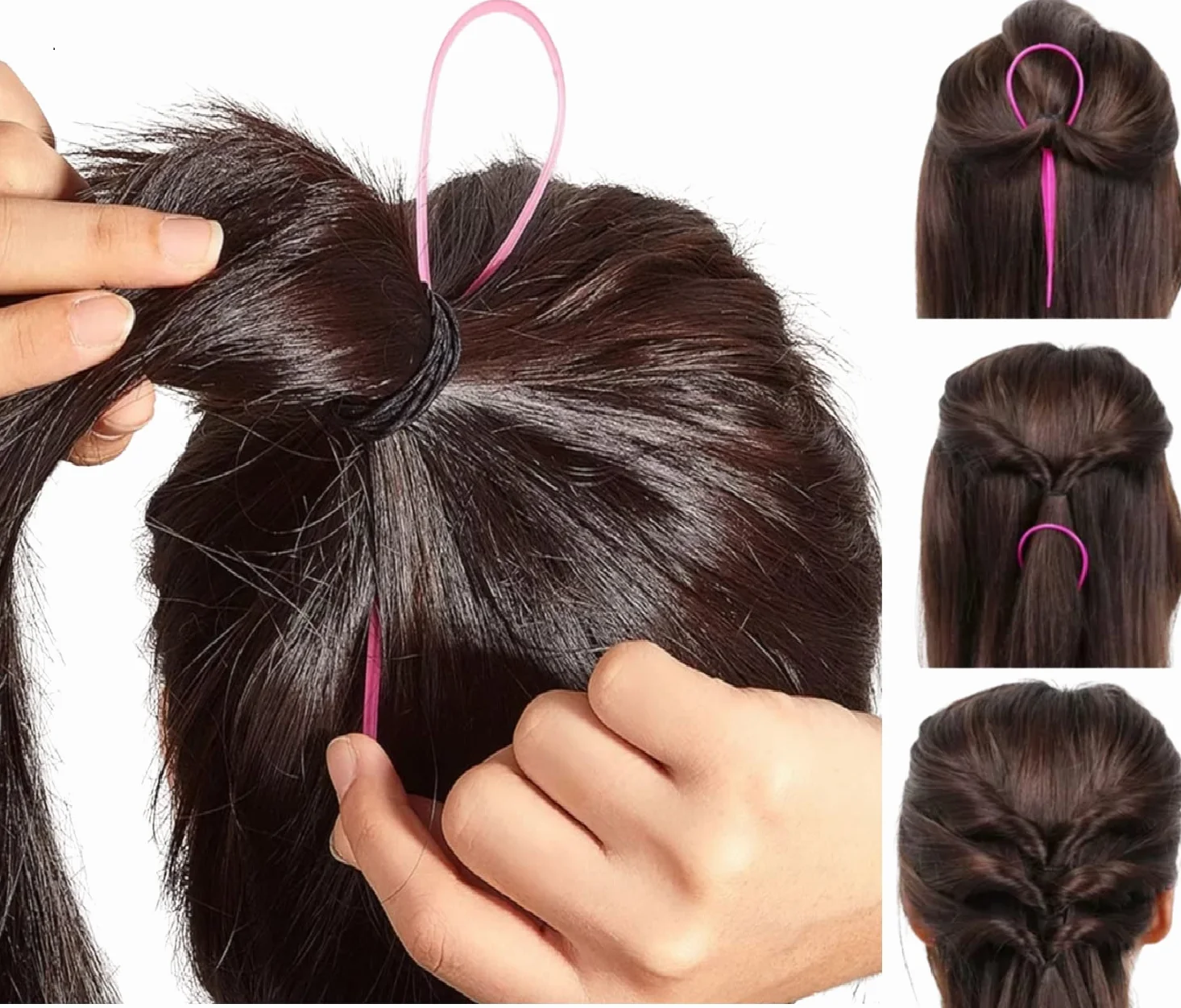 2-częściowy zestaw Hair Twister – kok lub topsytail stylizacja w kilka sekund, dla kobiet – zestaw wspomagający fryzurę wraz z samouczkiem wideo (różowy)