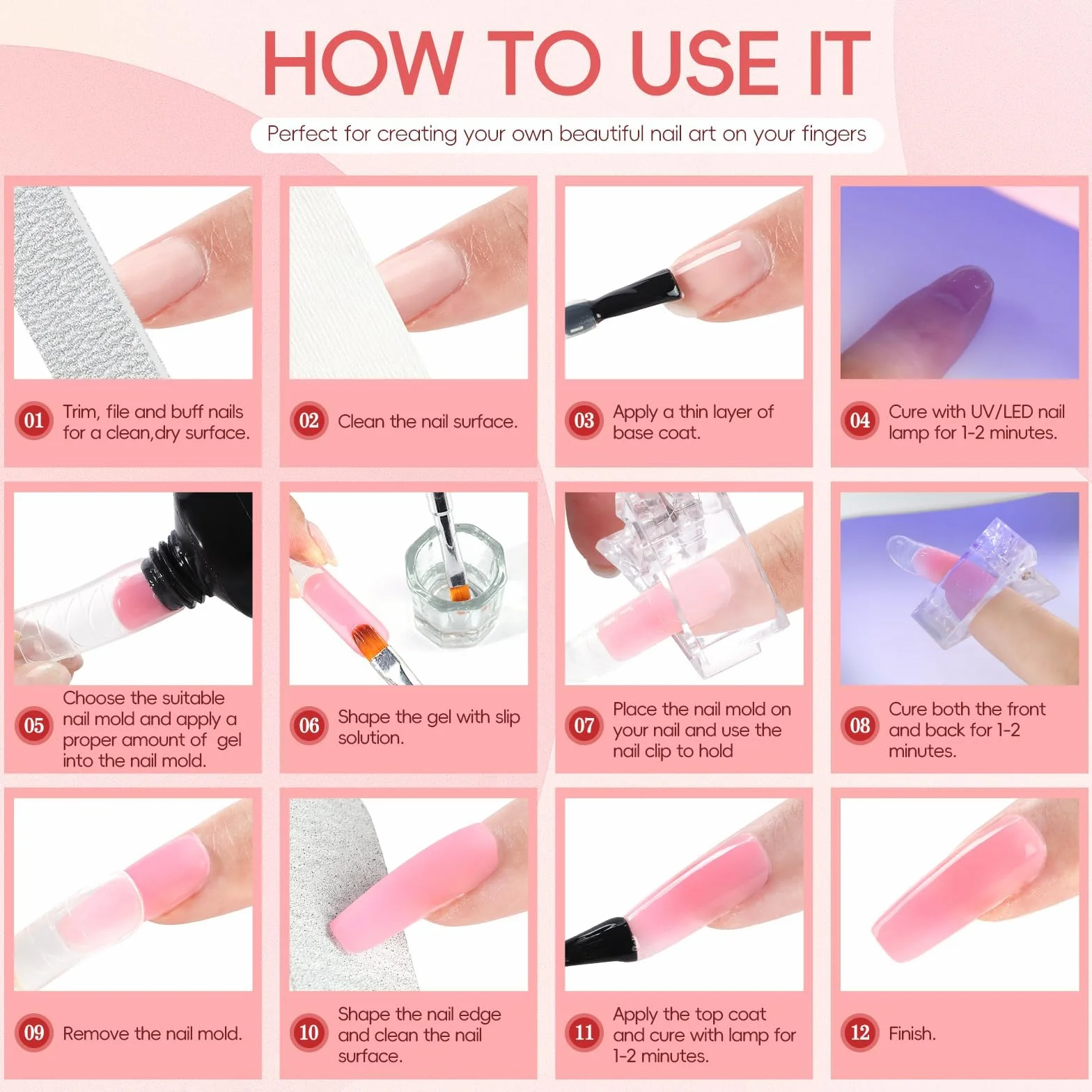 PEACECOLOR Poly Nail Gel zestaw do paznokci z lampą UV, 15 kolorów, zestaw 16 ml i slipsol Base Top Matte Coat paznokcie akrylowe do szybkiego przedłużania paznokci do samodzielnego wykonania