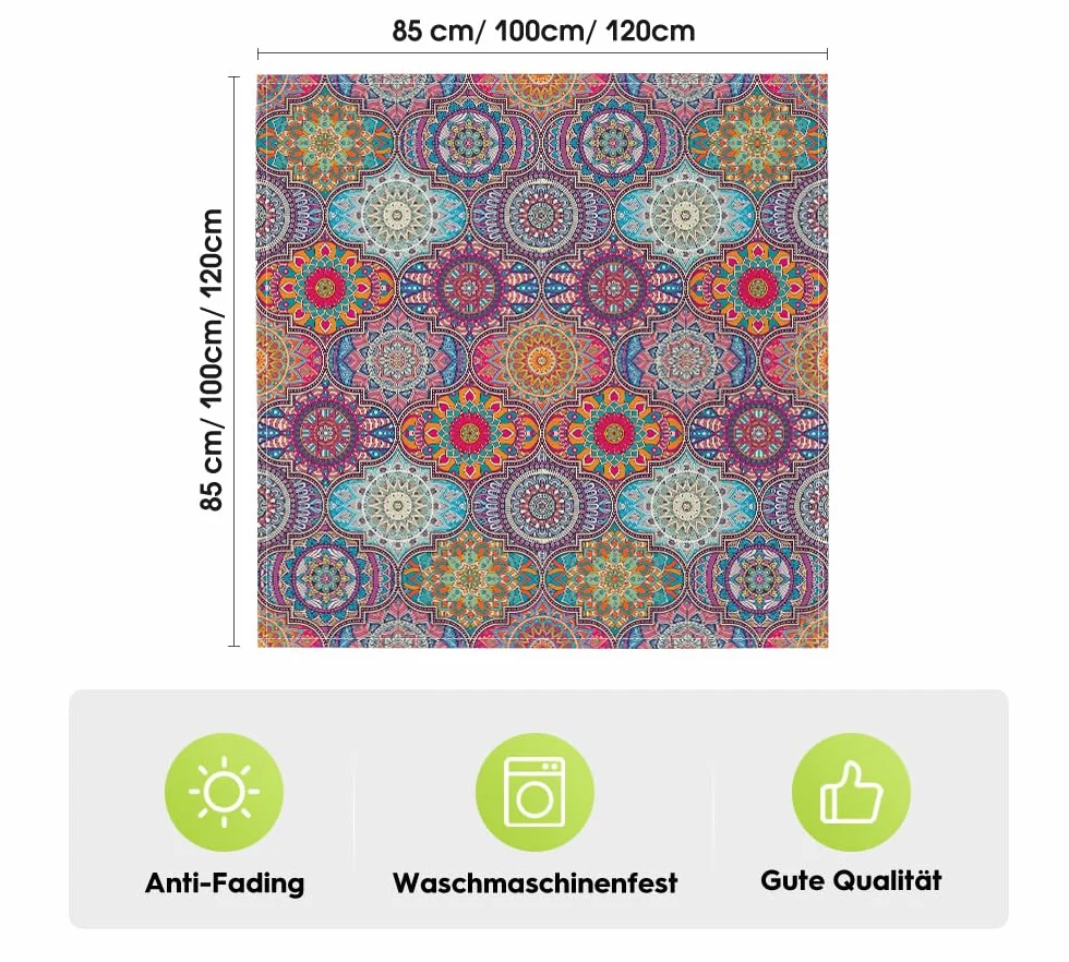 Artoid Mode Marokański obrus w stylu boho, styl vintage, mandala, obrus na stół, dekoracja do użytku w pomieszczeniach, na urlop, imprezę, 120 x 120 cm