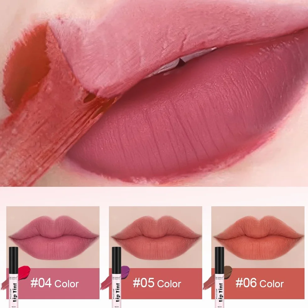 LOPHE Lip Tint Peel Off, zestaw 3 kolorów do ust, dla kobiet Odcień do ust, wodoodporny, matowy wykończony szminką, długotrwały błyszczyk, wymienny błyszczyk do ust (zestaw A)