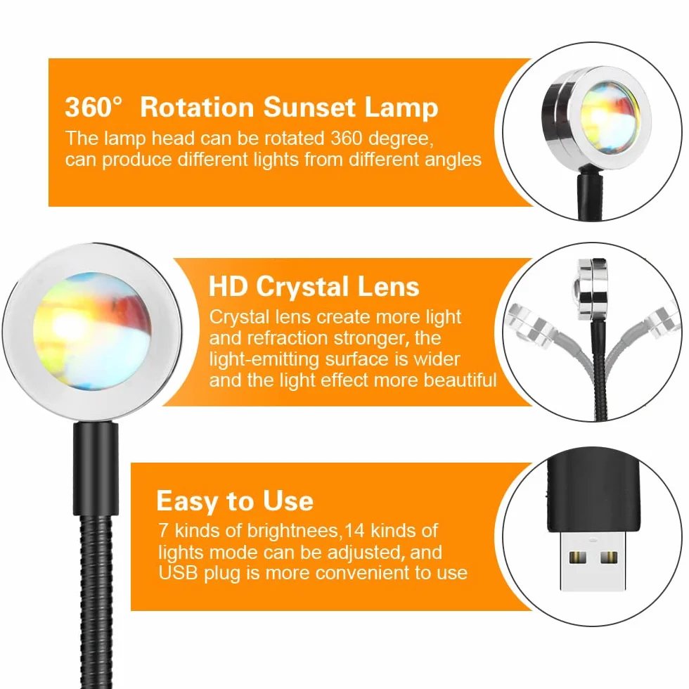 OSDUE Lampa o zachodzie słońca,tęczowy projektor, USB lampa nocna na podłogę z romantyczną atmosferą do fotografii, baru, sklepu, na ślub, urodziny i imprezę