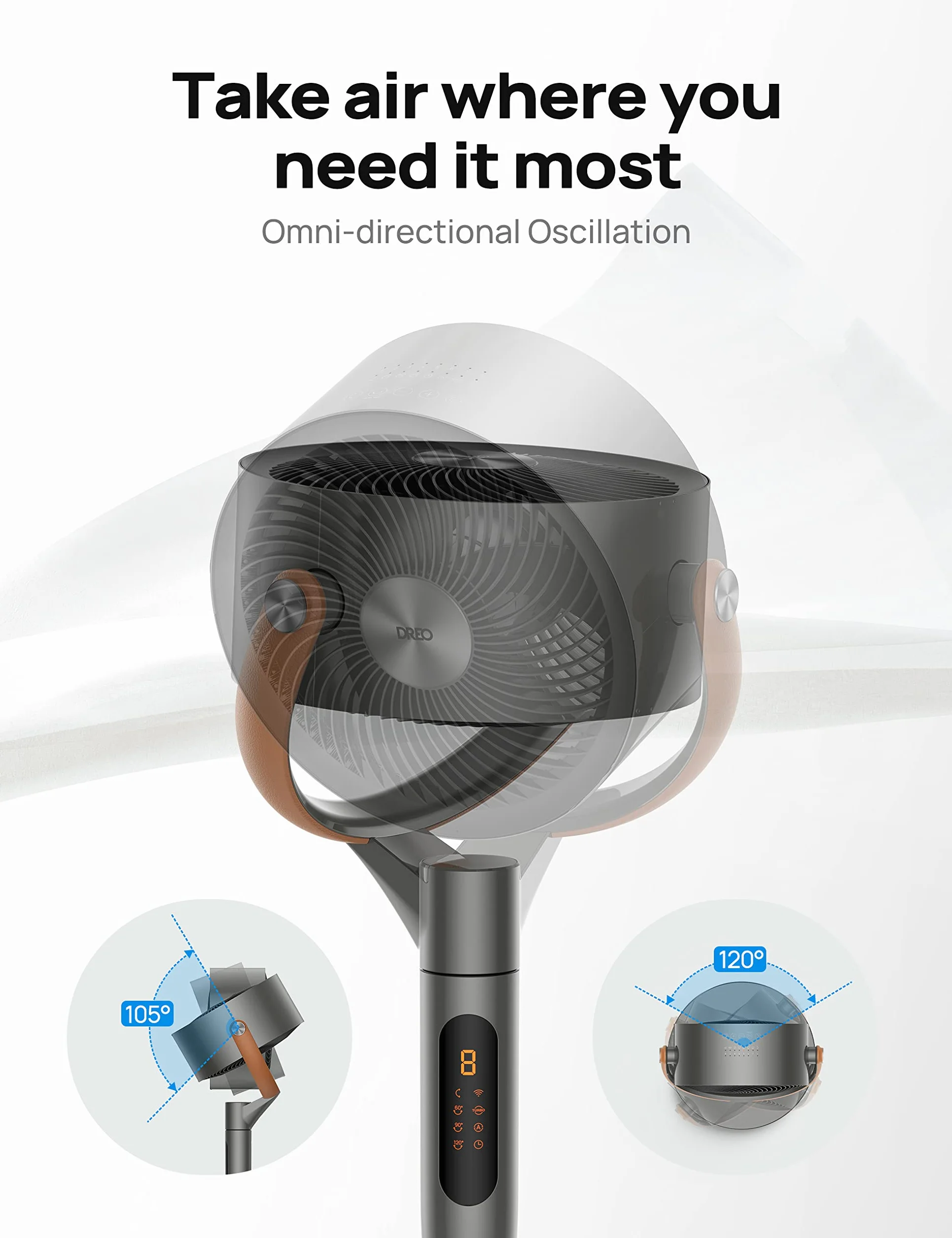 Dreo Wentylator Pedestal 513S 43'' cichy stojący z pilotem Wi-Fi Alexa Google 6