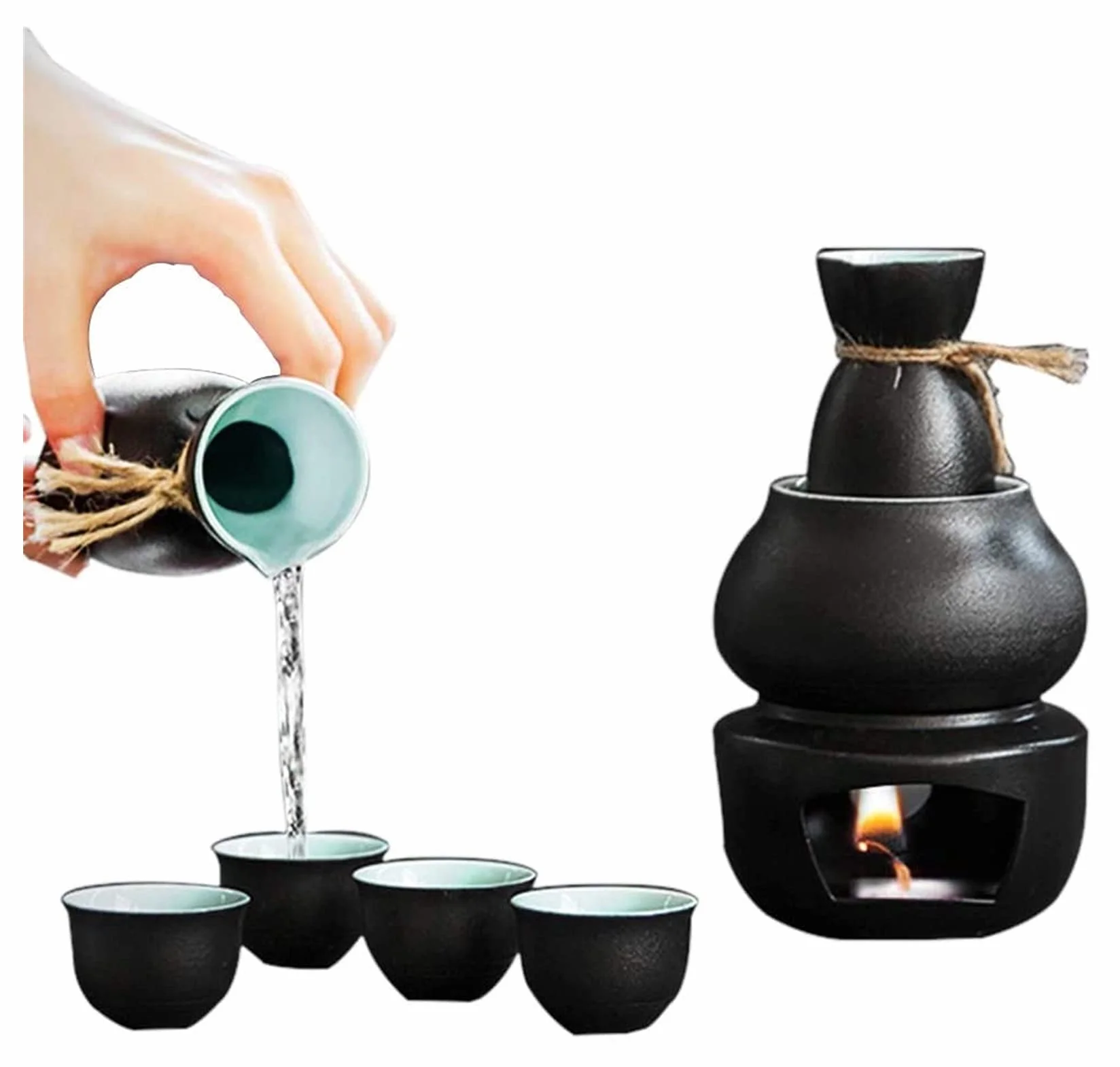 Ceramiczne kieliszki do wina, tradycyjny kubek do sake, kubek do sake Zestaw do sake z ciepłą, tradycyjną ceramiką Zestaw gorących 6-częściowych biodrówek w zestawie butelka wina z ciepłym garnkiem i