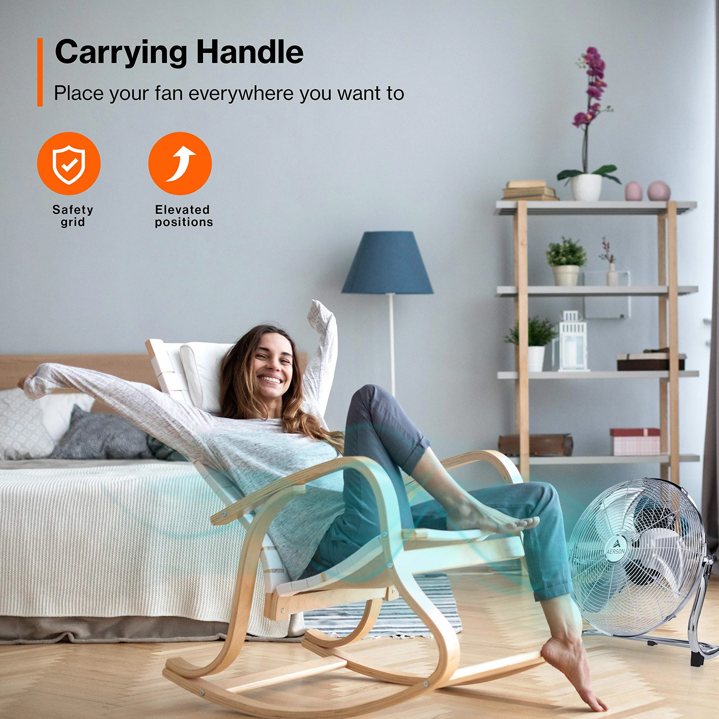 TRESKO Aerson wentylator podłogowy 30 cm 55 W 3 poziomy mocy metalowa konstrukcja