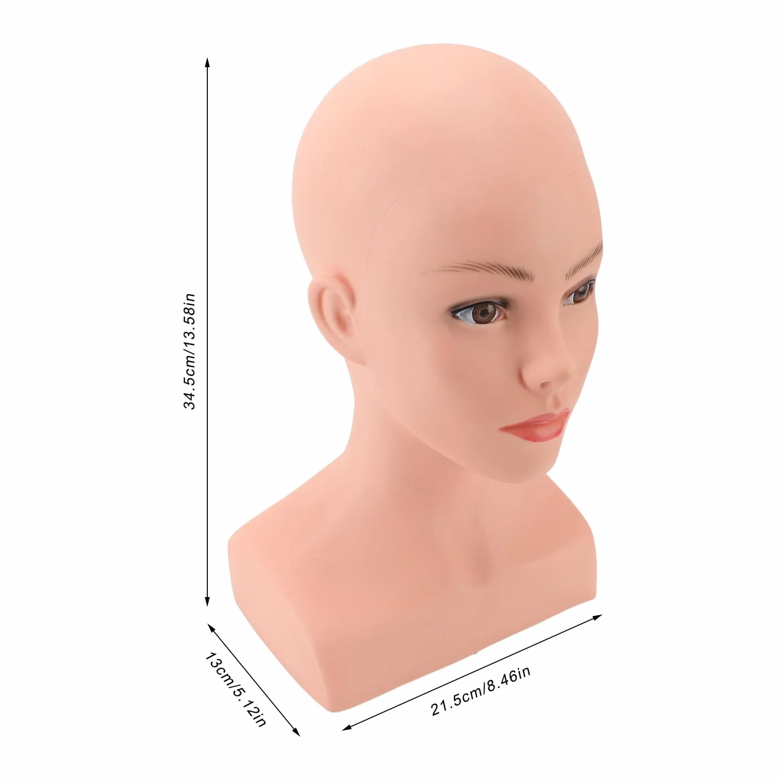 Głowa manekina realistyczna głowa manekina biust peruka stojak na głowę do peruki ekspozycja tworzenie stylizacji, kobieca łysa głowa manekina z ramieniem PVC profesjonalna kosmetologia makijaż twarzy