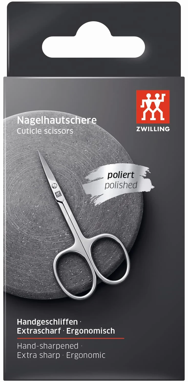 ZWILLING Nożyczki do skórek (do precyzyjnego wycinania skórek, ostre stożkowe ostrze, hipoalergiczne), polerowane, srebrne, 90 mm
