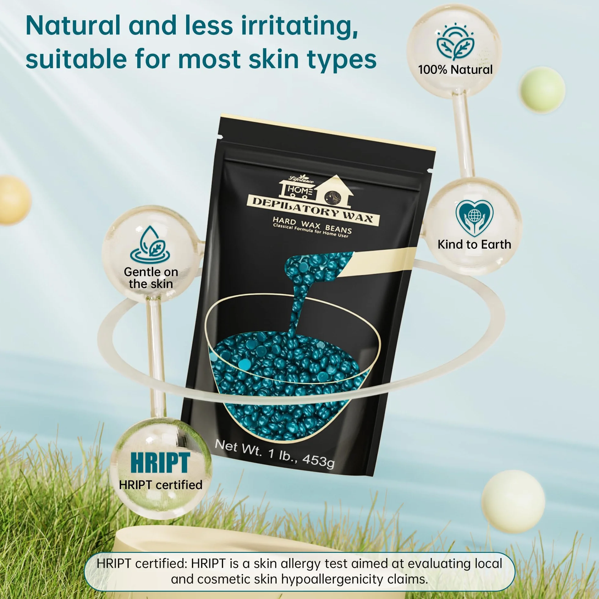 Lifestance Ciemnozielone koraliki woskowe 450 g, smukła formuła do usuwania włosów, bezboleśnie woskowanie brwi, twarzy i ramion