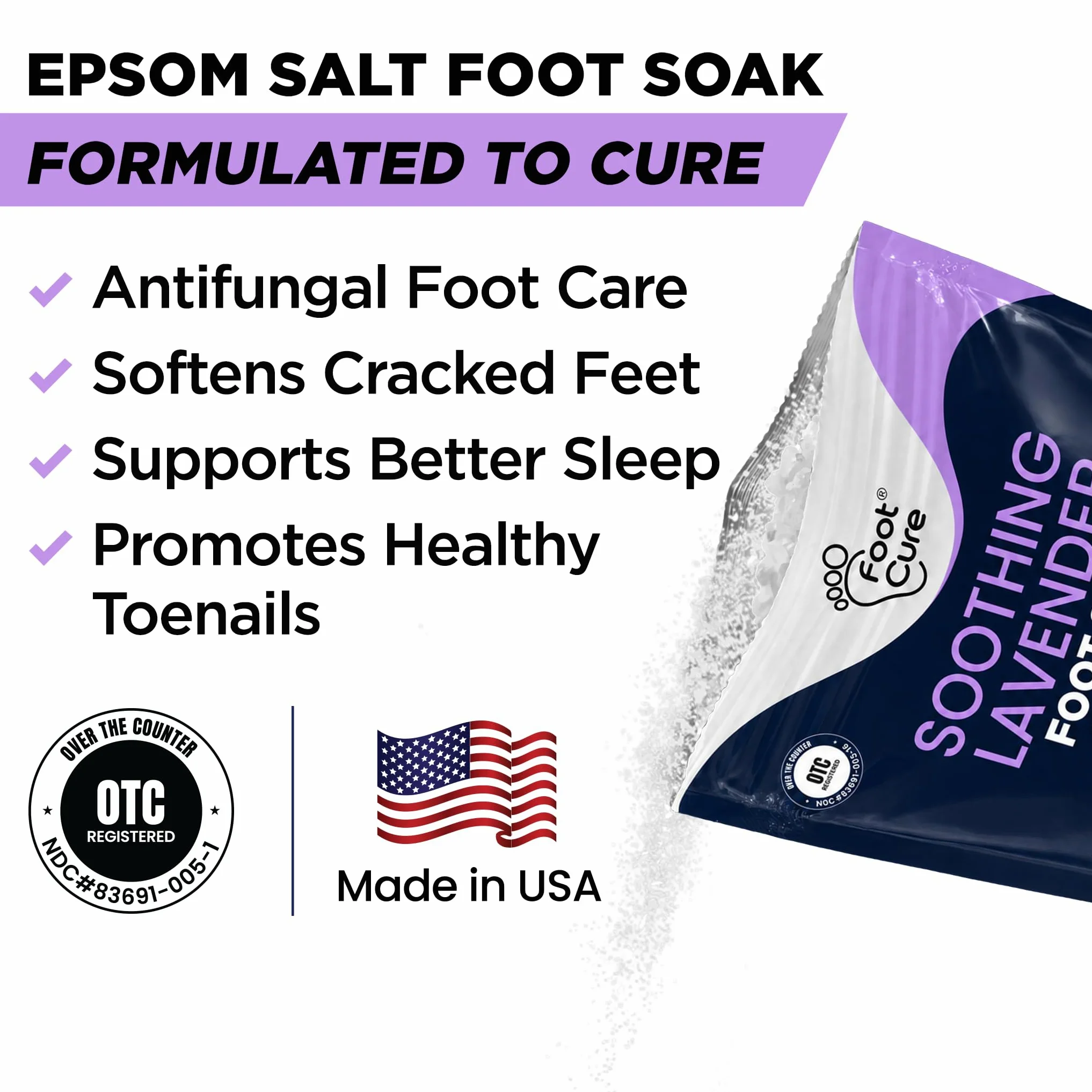 Soothing Lavender Foot Soak with Epsom Salt - Best Toenail Treatment & Softens Calluses - Soothes Sore & Tired Feet, Foot Odor Scent, Spa Pedicure - Wyprodukowano w USA - 2 sztuki