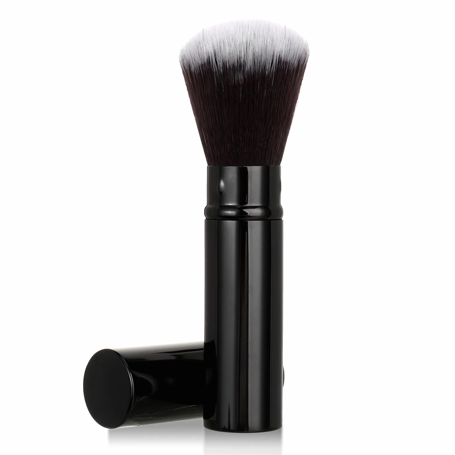 Kabuki pędzel do makijażu, czarny, wysuwany pędzel do tuszu do rzęs z pokrywką, do ochrony przed słońcem, bronzer róż