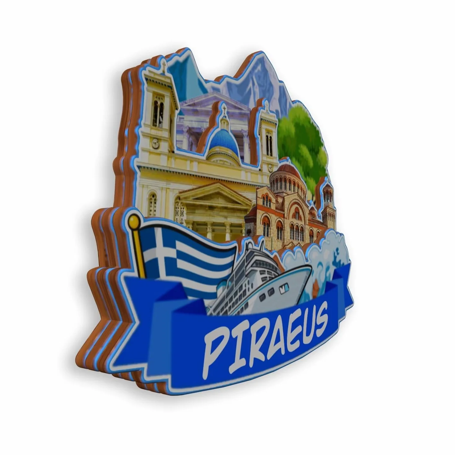 Magnes na lodówkę Pireus Grecja magnes na lodówkę pamiątki z podróży po mieście prezenty turystyczne 3D klasyczne zabytki ręcznie robione rękodzieło dekoracja domu -1733