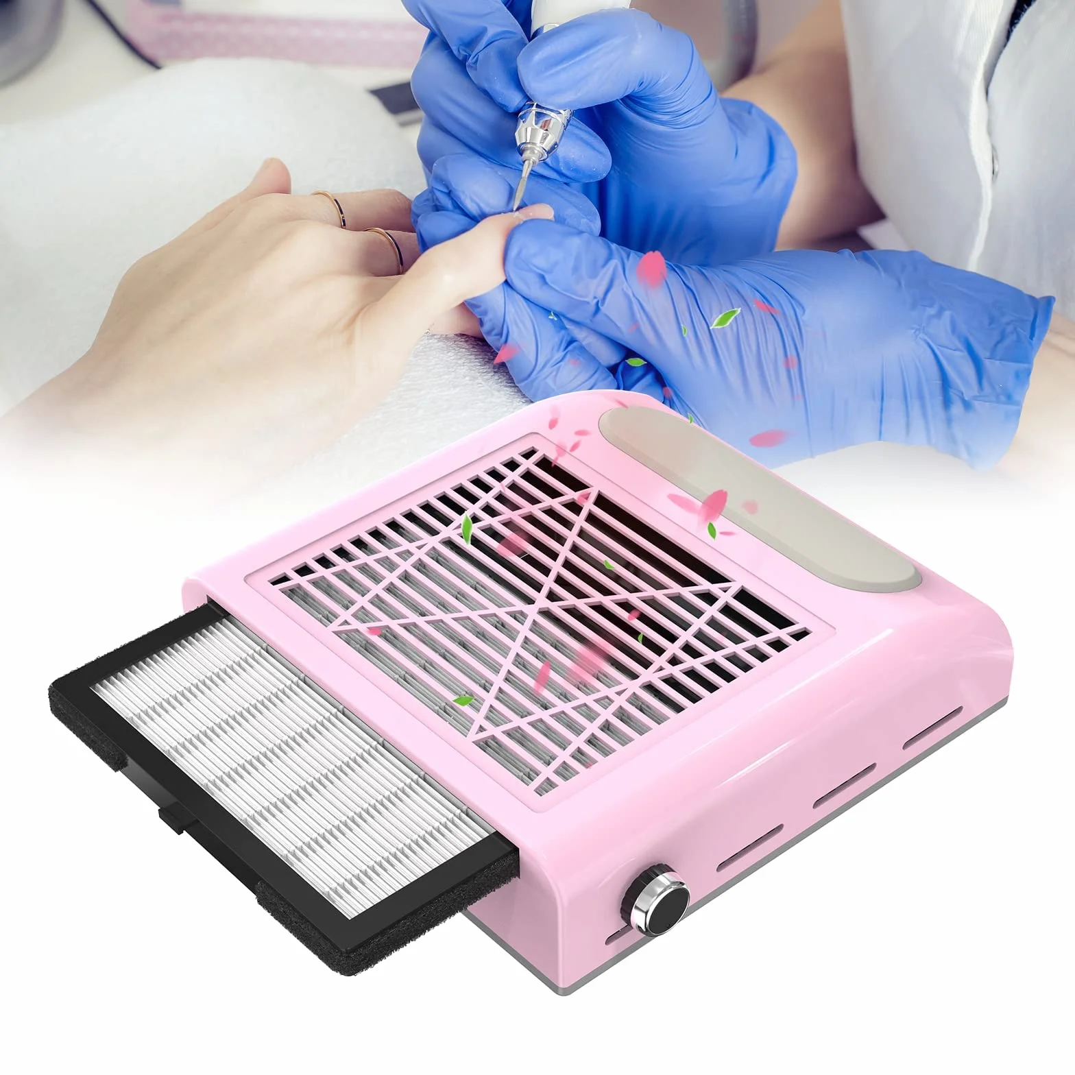 Profesjonalny odkurzacz do paznokci 80 W, AISEELY odkurzacz do manicure i zbieracz kurzu, regulowana prędkość, mocny odkurzacz stołowy do manicure w salonie lub w domu