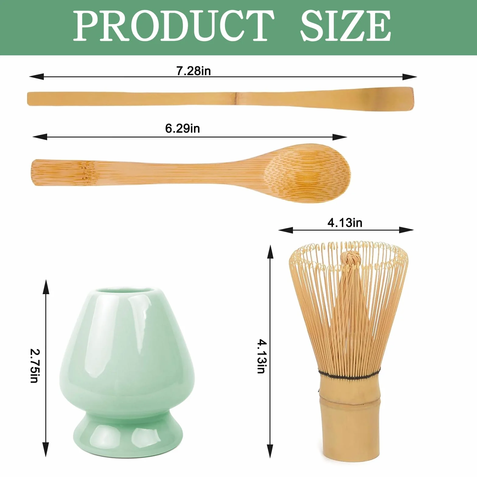 Miotełka do matcha – Zestaw miotełek do matcha – 4-częściowy zestaw z łyżeczką i ceramicznym uchwytem – idealny do przygotowania matcha i ceremonii – cyjanowy