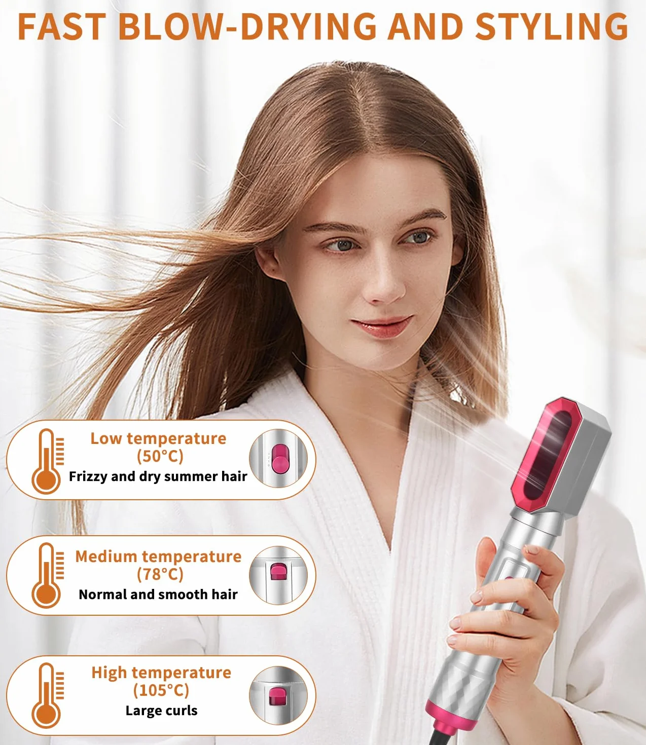 Styler do włosów 6 w 1, szczotka na gorące powietrze z suszarką do włosów 1000 W, lokówka, szczotka z ciepłym powietrzem, okrągła szczotka do prostowania, prostowania, lokowania, suszenia