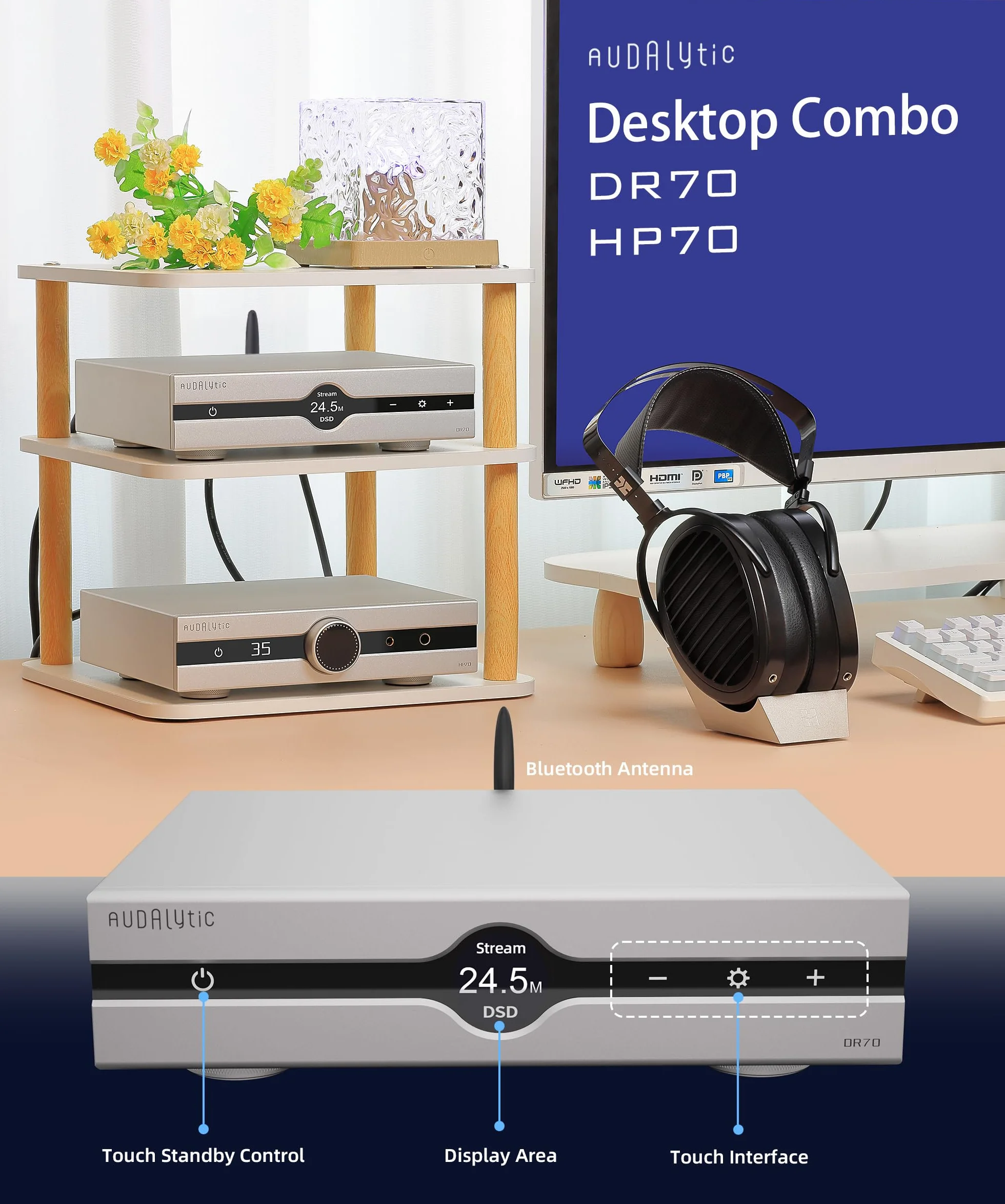 Fanmusic Gustard Audalytic DR70N R2R Network Streaming Desktop DAC z pilotem zdalnego sterowania (czarny)