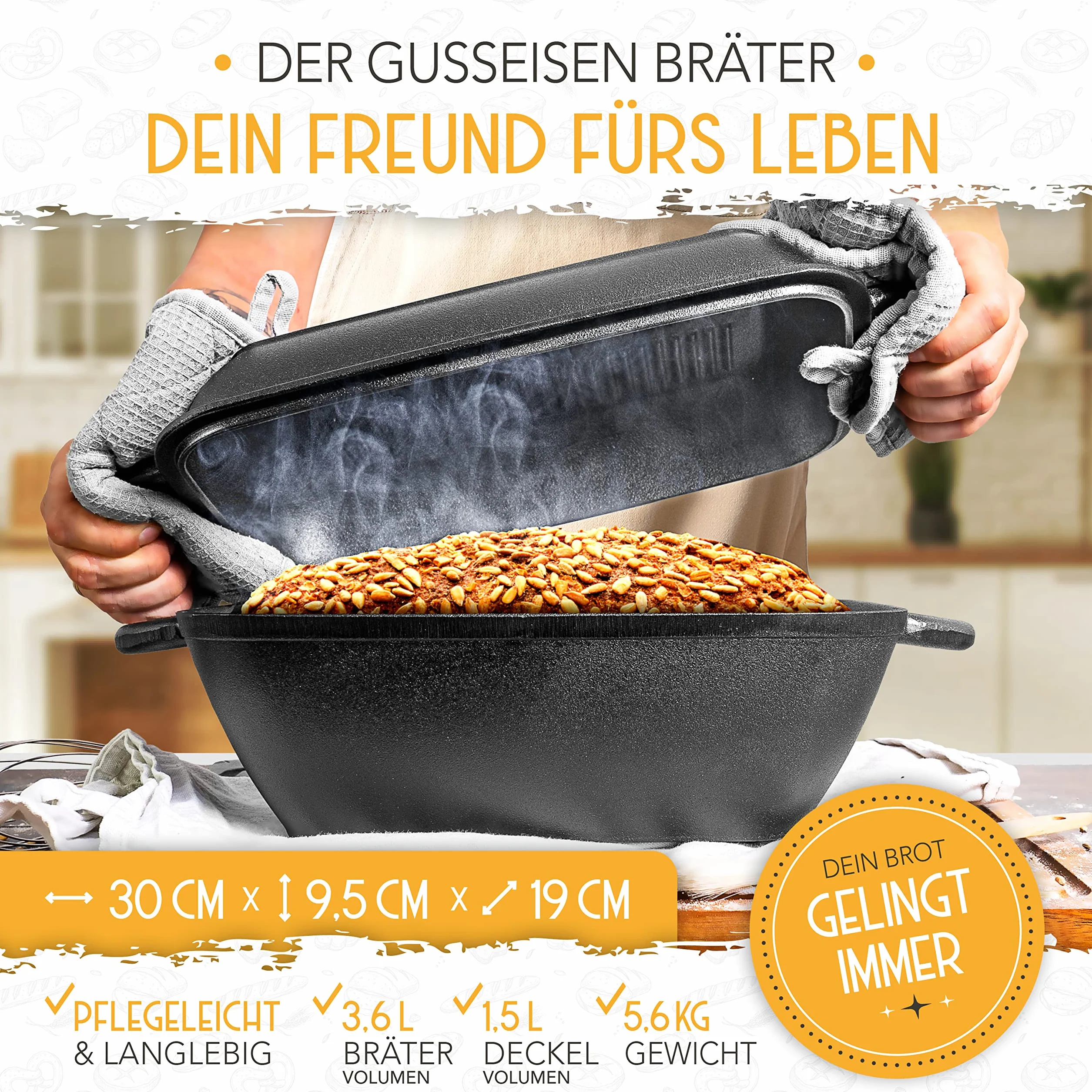 KRUSTENZAUBER Żeliwne naczynie 28 cm do pieczenia z pokrywką, indukcja