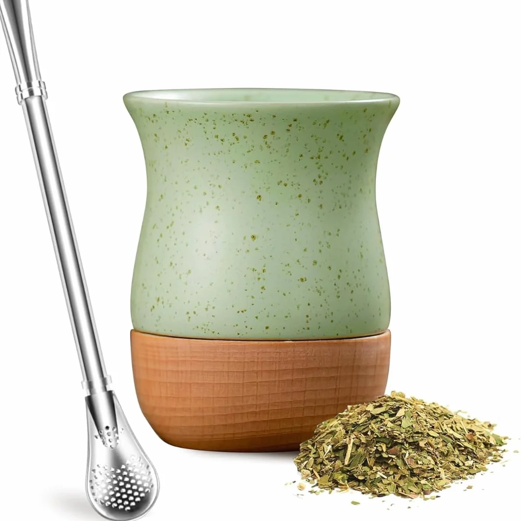 Zestaw 240 ml z matowej ceramiki i drewna do Yerba