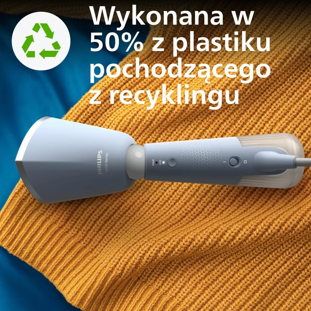 Philips parownica ręczna z serii 5000 - gotowa do pracy w 35 sekund, aktywnie podgrzewana płyta parowa, Eco/Max, delikatna dla delikatnych tkanin, parowanie w pionie i poziomie, niebieski (STH5020/20)