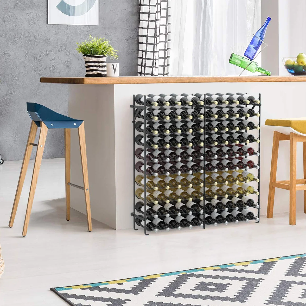 COSTWAY Metalowy regał na wino 100 butelek 10 poziomów 150 kg 98x25x100 cm czarny