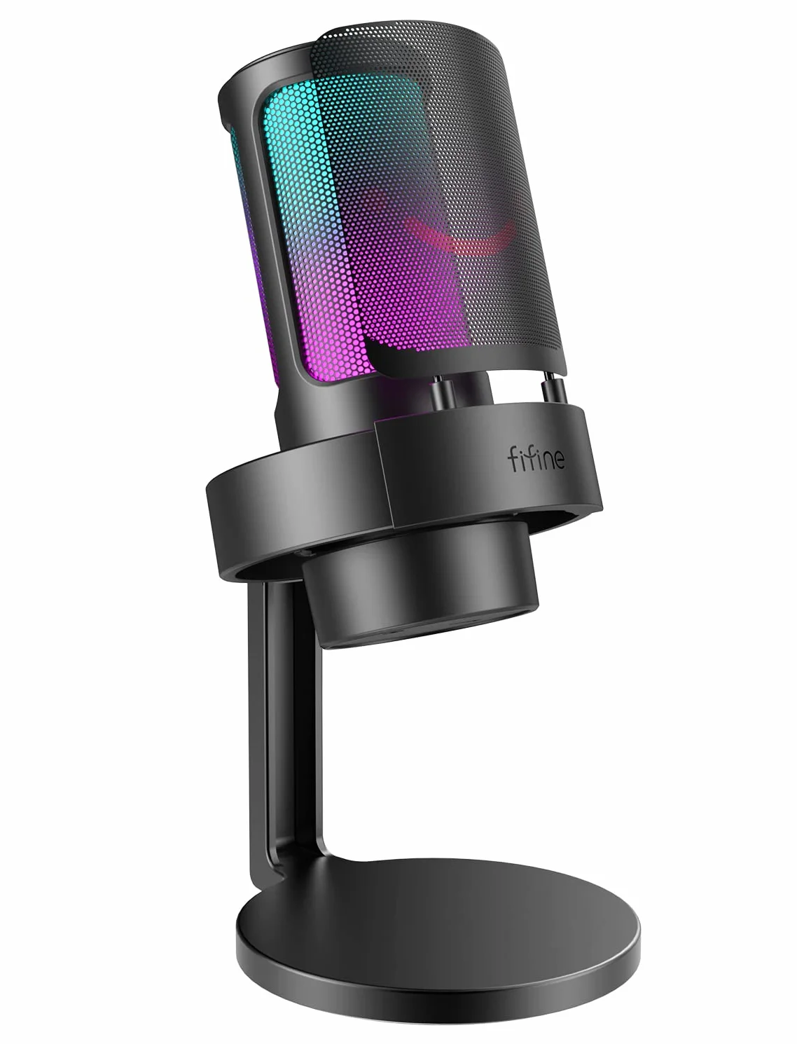 FIFINE Mikrofon PC USBC Do Streamingu Gier, Studia Podcastów, USB PS4 PS5 MAC - Ze Sterowaniem RGB, Przełącznik Wyciszenia, Gniazdo Słuchawkowe, Filtr Pop - A8
