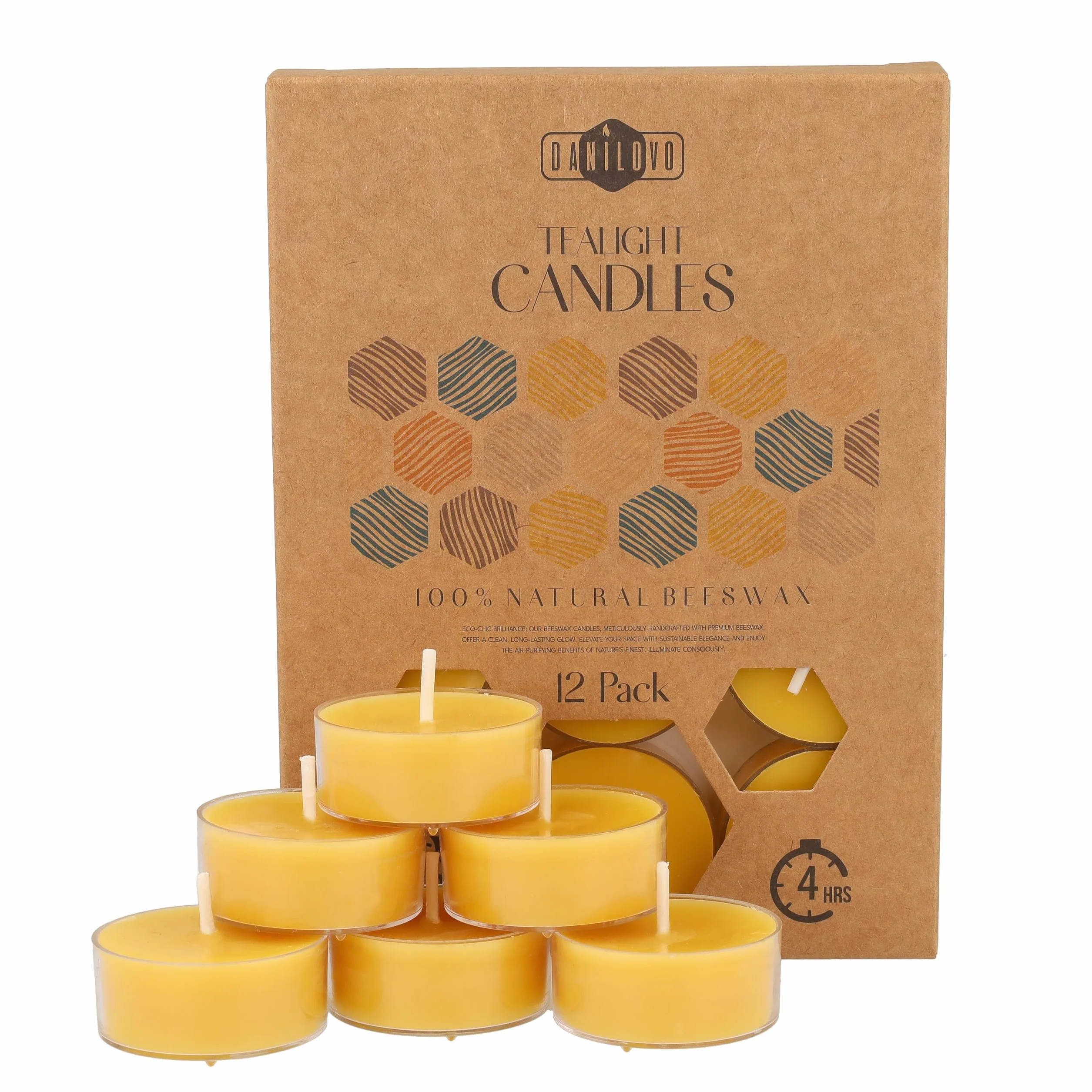 Świece tealight z czystego wosku pszczelego bawełniane knoty opakowanie 12 sztuk 4 godziny palenia