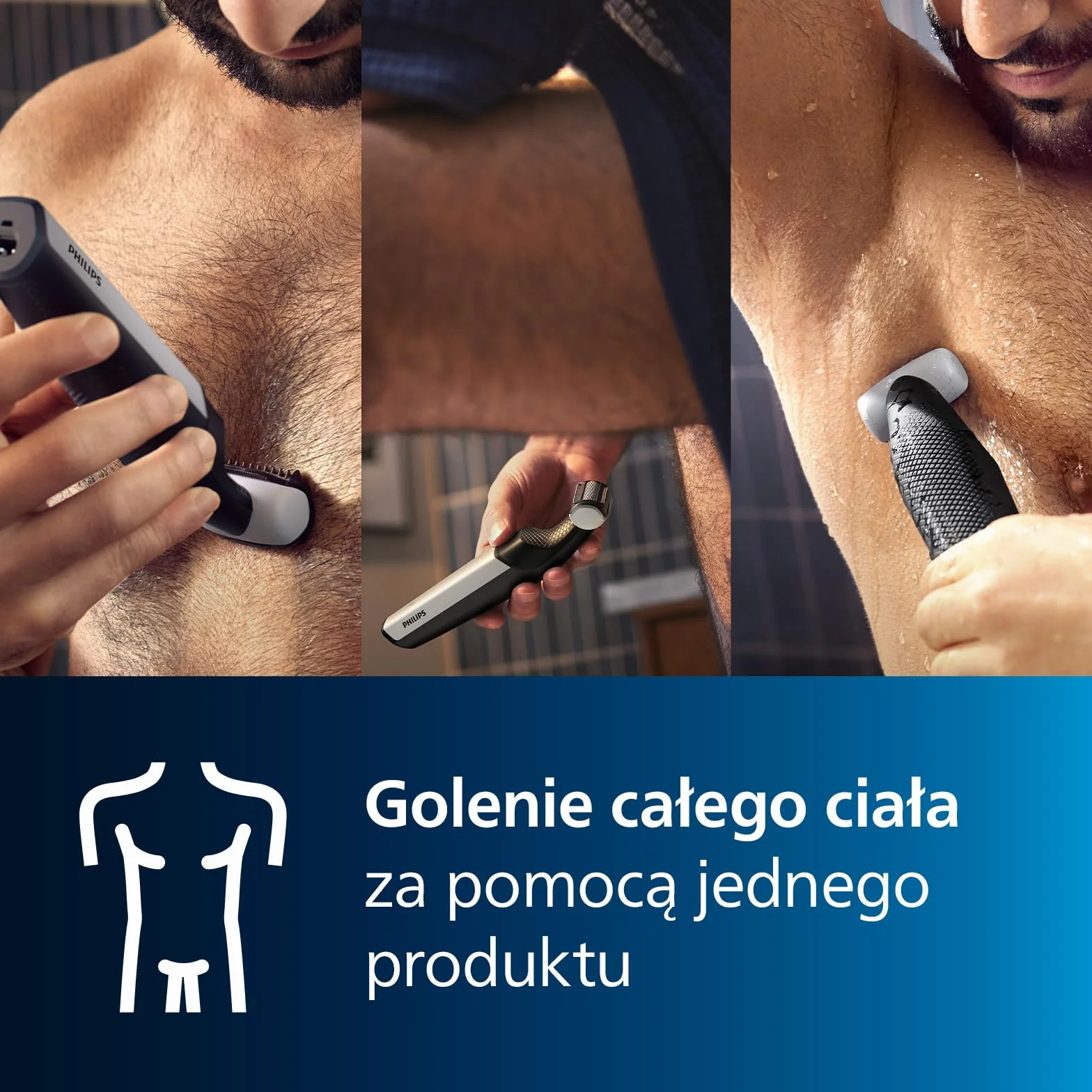 Philips Bodygroom 3000, Trymer do Pachwin i Ciała z Możliwością Użytkowania pod Prysznicem, Dokładne i Wygodne Golenie, Pielęgnacja Całego Ciała, 60 Min. Czas Pracy, Model Bg3027/03