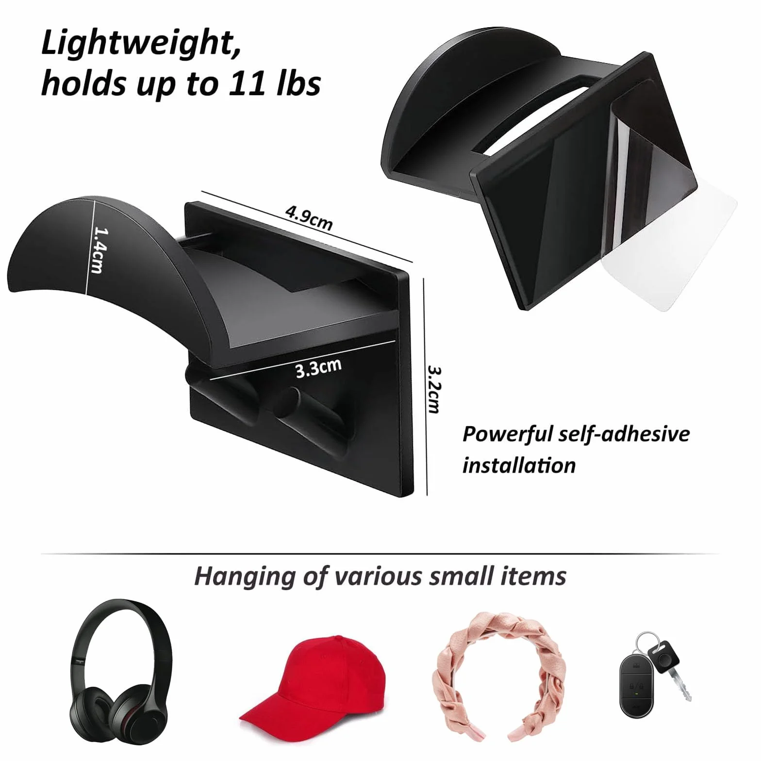 Samoprzylepne organizery na kapelusze, haczyki ścienne, czarne