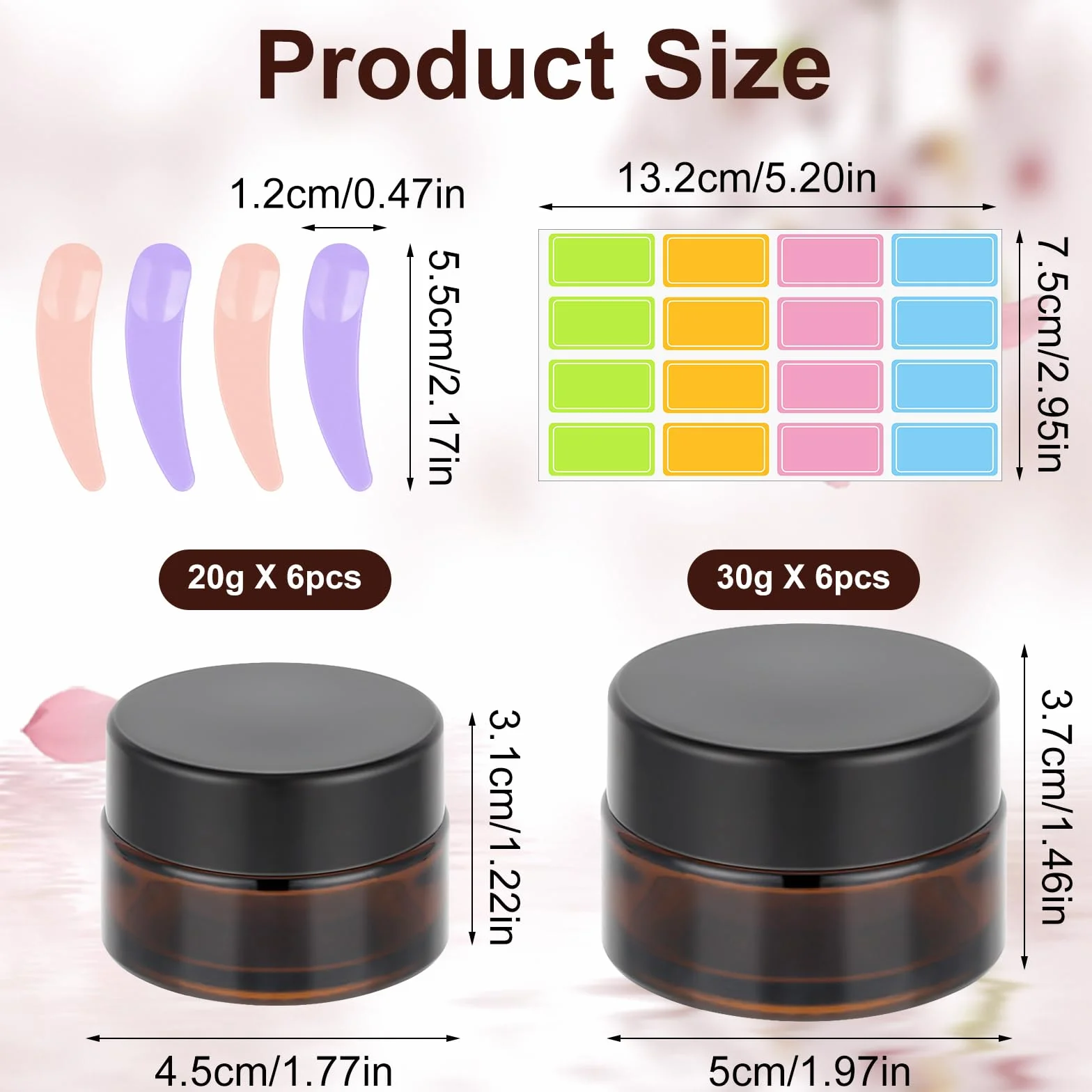 Brązowe szklane pojemniki na krem 20 ml 30 ml z szpachelką i naklejką 12 sztuk