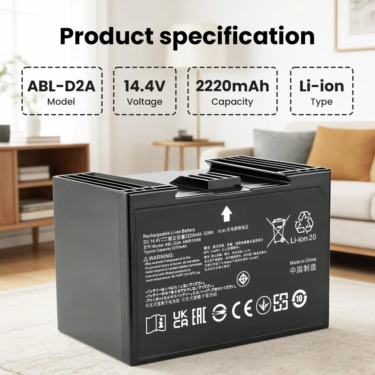 Vacuum Cleaner Batterie pour Roomba j7 i4 j8+, pour Combo j5 i5 j7+,j7 j7+ j7550 i4 i4+ i4 Plus i4150 i6 i6+ i8 i8+ i8550,pour Roomba e5 e6 e5150 e5152 e6198, Replacement for ABL-D2A ABL-D2