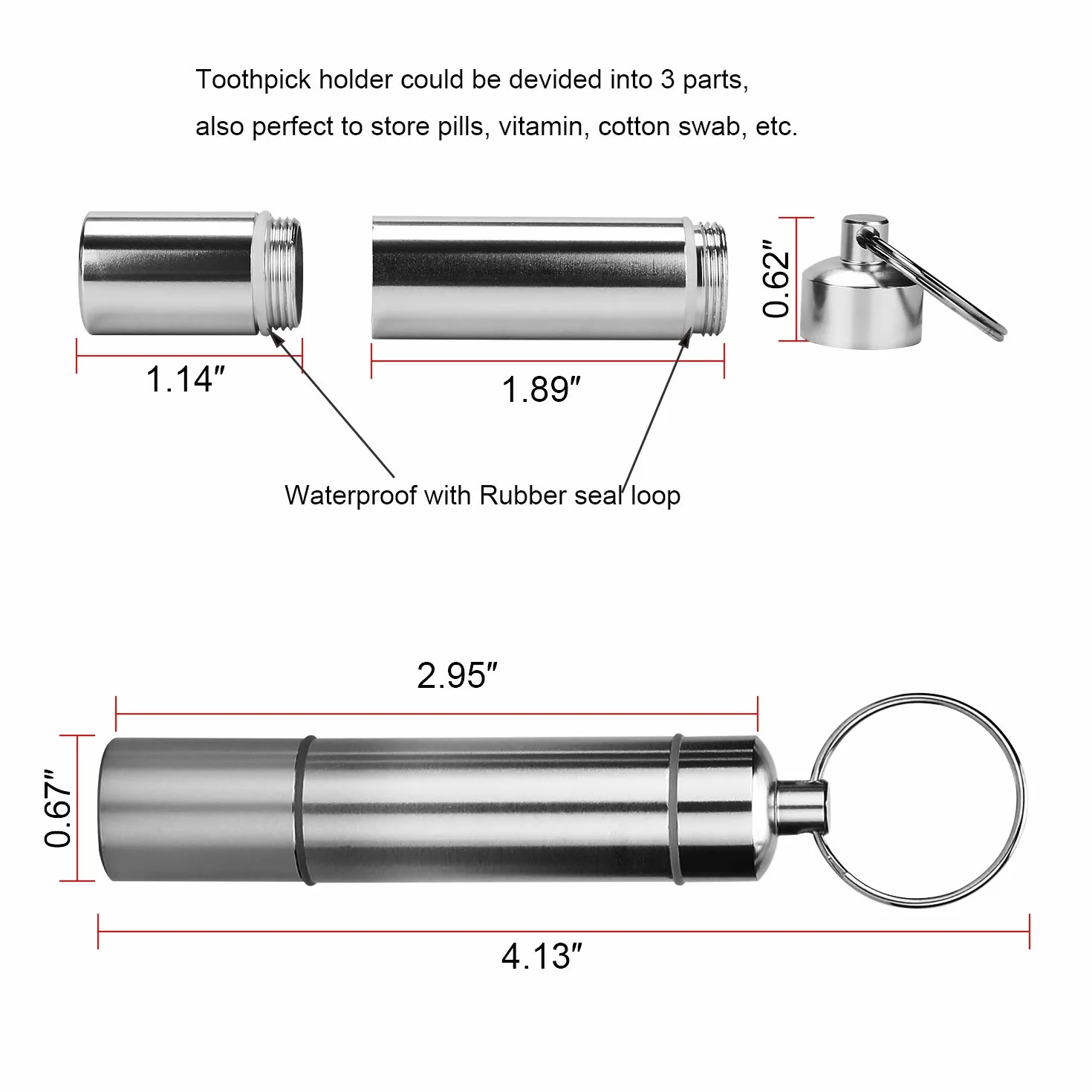 [2 sztuki] Uchwyt na wykałaczki ze stali nierdzewnej Przenośny futerał na wykałaczki z drutem Brelok do kluczy – OOTSR aluminiowe wodoodporne pudełko podróżne metalowe etui na tabletki z breloczkiem
