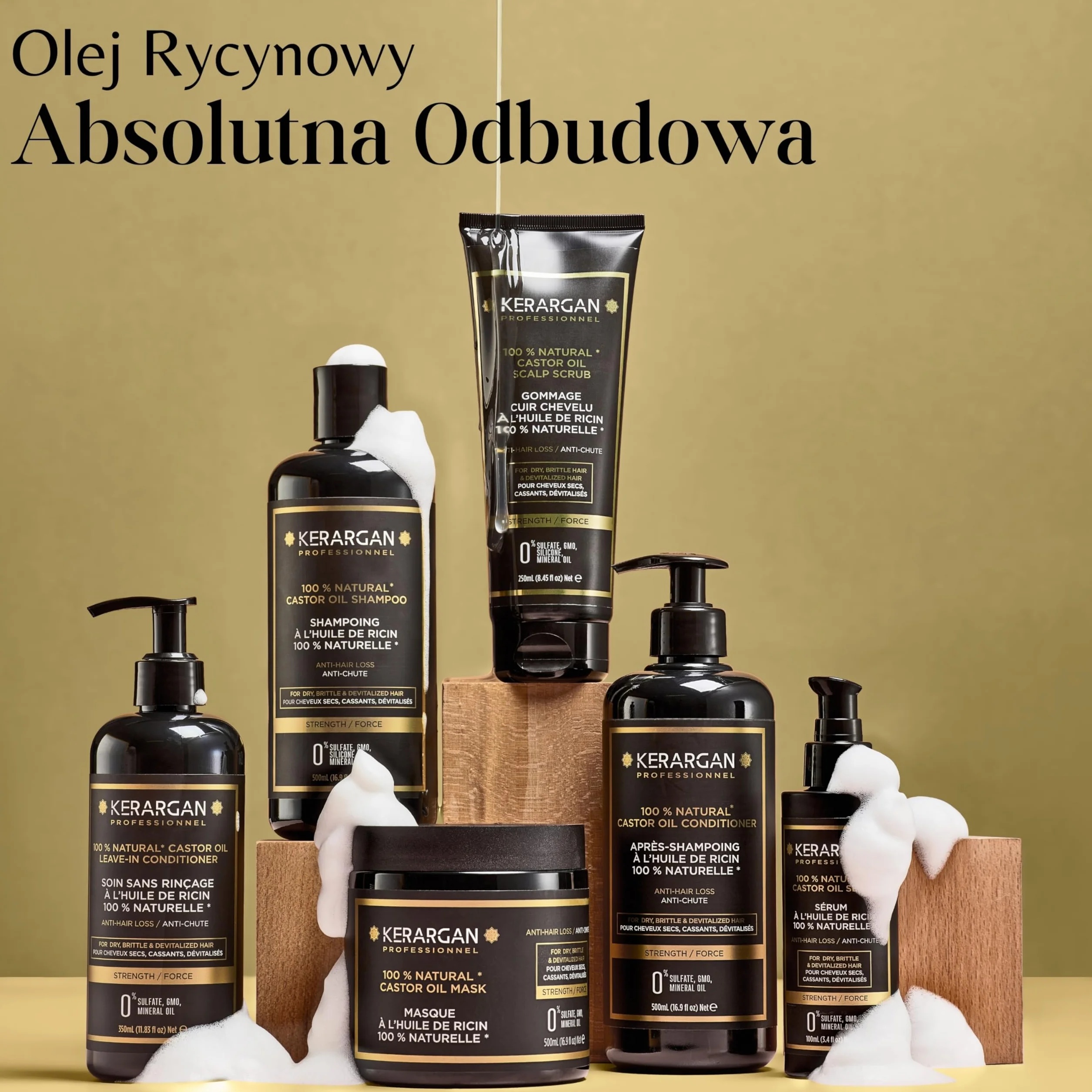 Kerargan - Maska do Włosów Przeciw Wypadaniu z Olejem Rycynowym - Intensywna Pielęgnacja dla Suchych i Łamliwych Włosów - Wzbogacona w Aloes - Bez Sulfatów, GMO, Oleju Mineralnego - 500ml