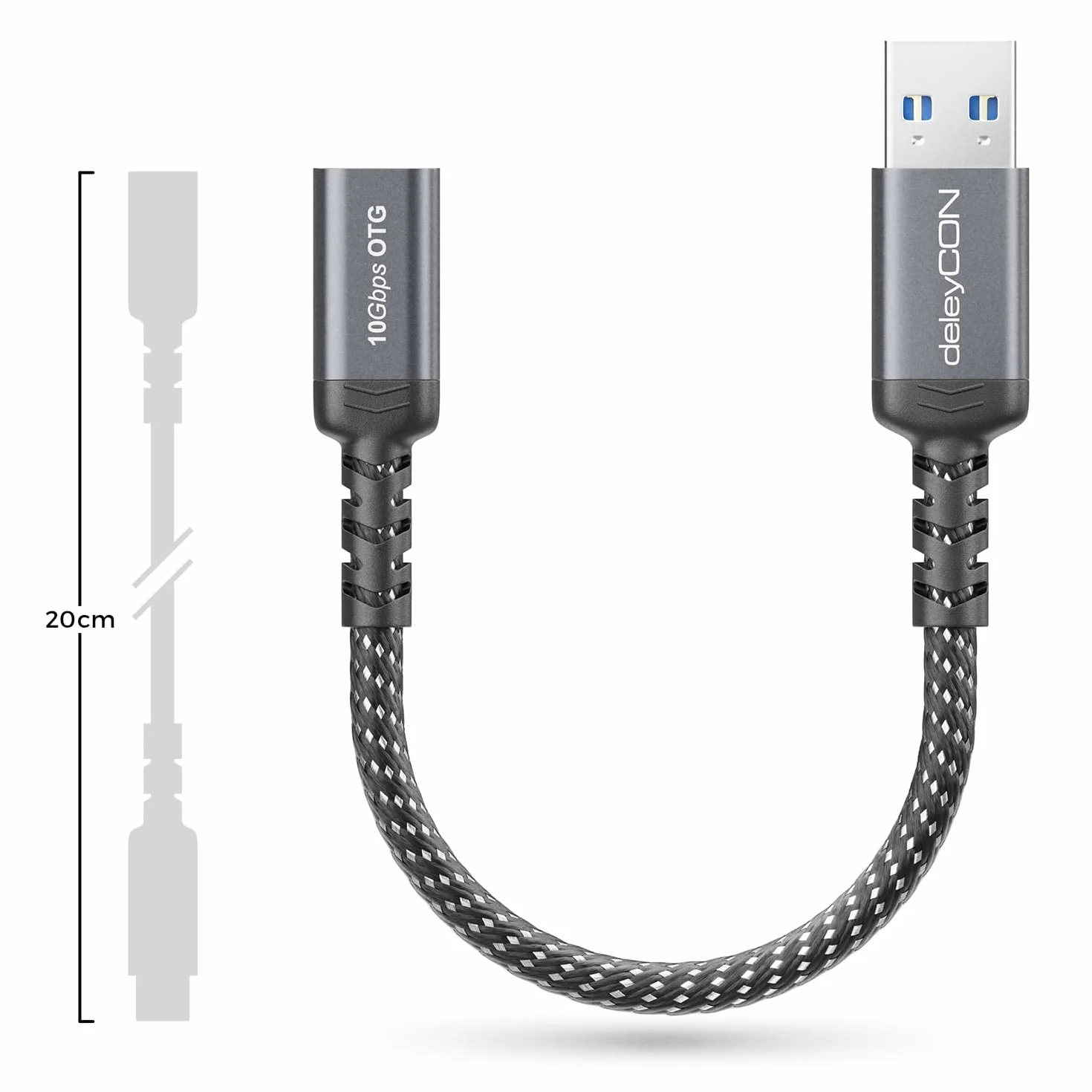 deleyCON Adapter USB-C na USB 10 Gbps - Gniazdo Typ-C do Wtyku USB-A, Przewód - do iPhone 17/16/15, iPad, Galaxy S25/S24/S23, A56, A16, Laptopa, SSD, HDD, Notebooka, CarPlay itp.