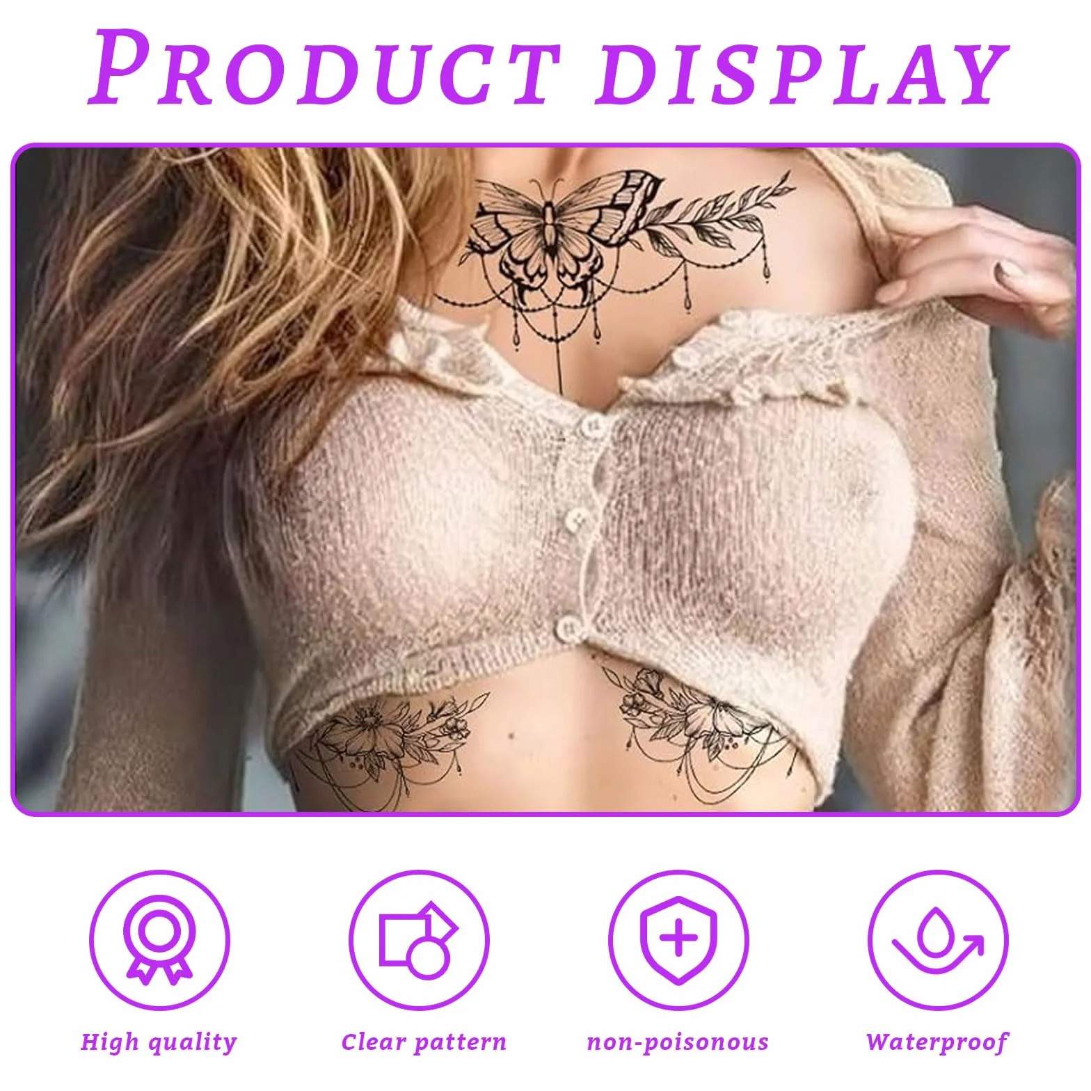 VelvetGlow 6 sztuk zestaw czarny kwiat duże tymczasowe tatuaże na klatkę piersiową kobiety talia fałszywe tatuaże dla dorosłych dziewcząt Mandala kwiat gałąź naklejki tatuaż sztuka ciała