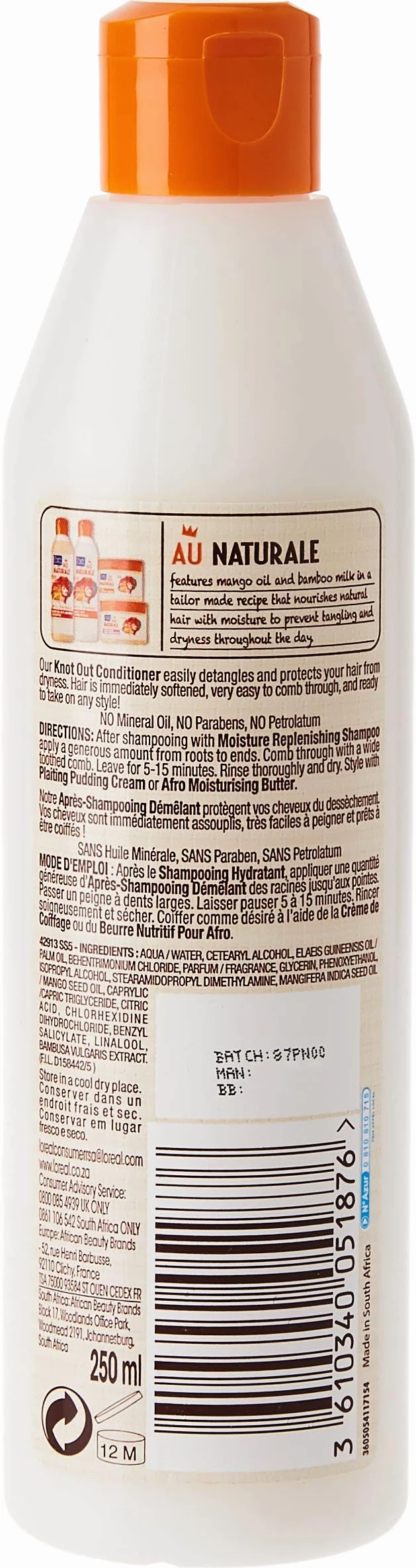 Dark & Lovely - Naturalny szampon do rozczesywania włosów pustych, kręconych, naturalnych z olejkiem mango i mlekiem bambusowym - 250ml