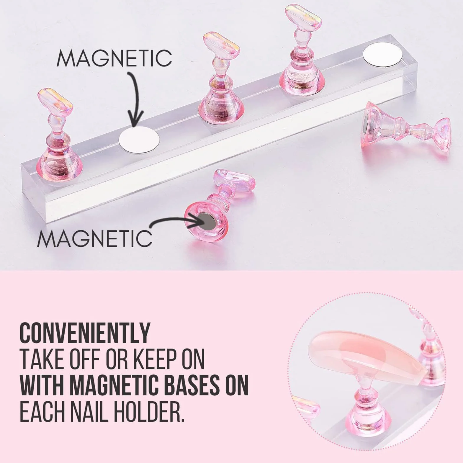Nail Stand, Magnetic Nail Rack, False Nails Display, Acrylic Organizer for Naill Art Designs Practice Photography and Salon Use, Lightweight Portable Stand for Women Girls Enthusiasts