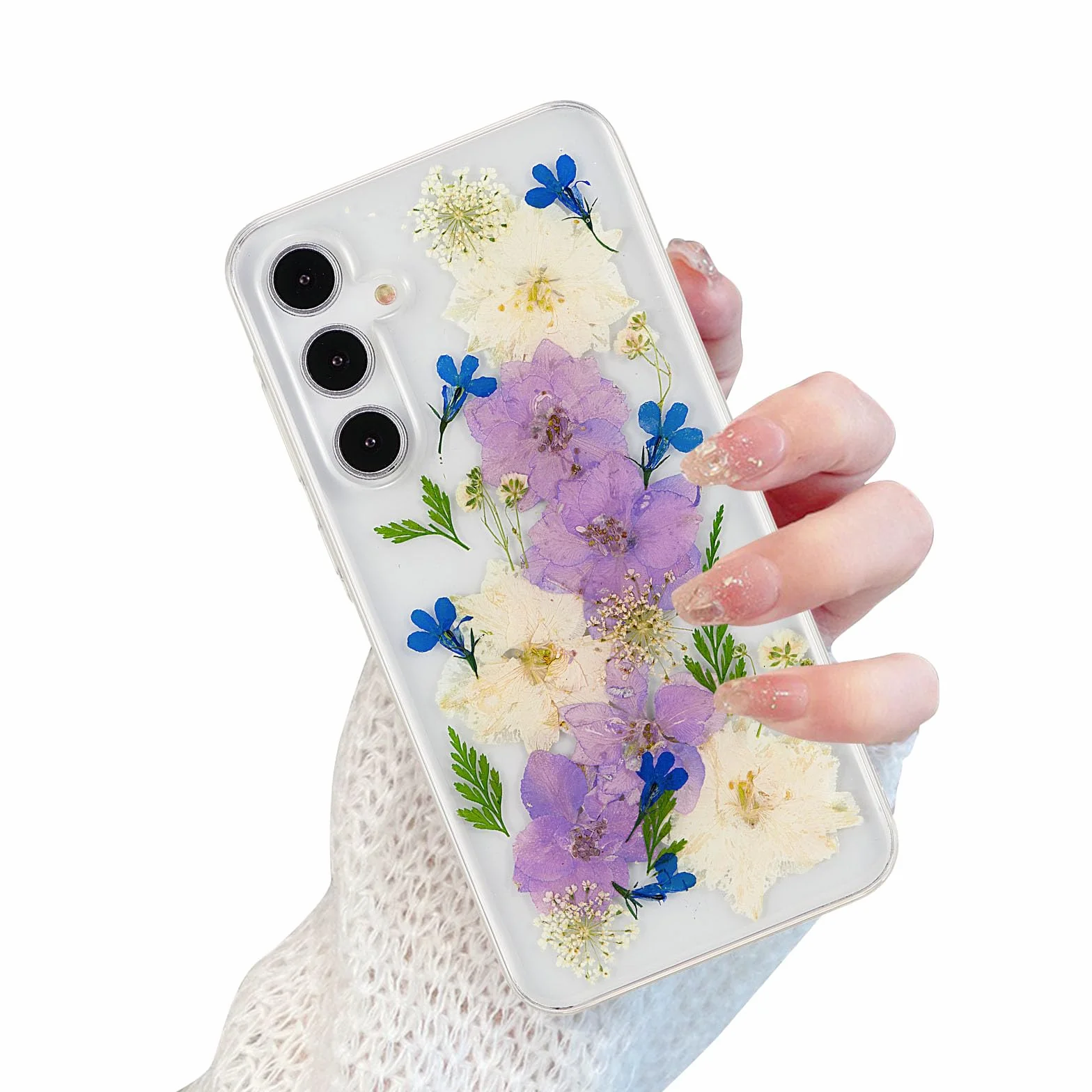 EYZUTAK Etui z suszonymi kwiatami do Samsung Galaxy A55 5G, miękkie, cienkie etui z TPU, przezroczyste, błyszczące, gwiazdy, brokatowe, silikonowe, żelowe, odporne na wstrząsy, kwiat, chroniące etui z