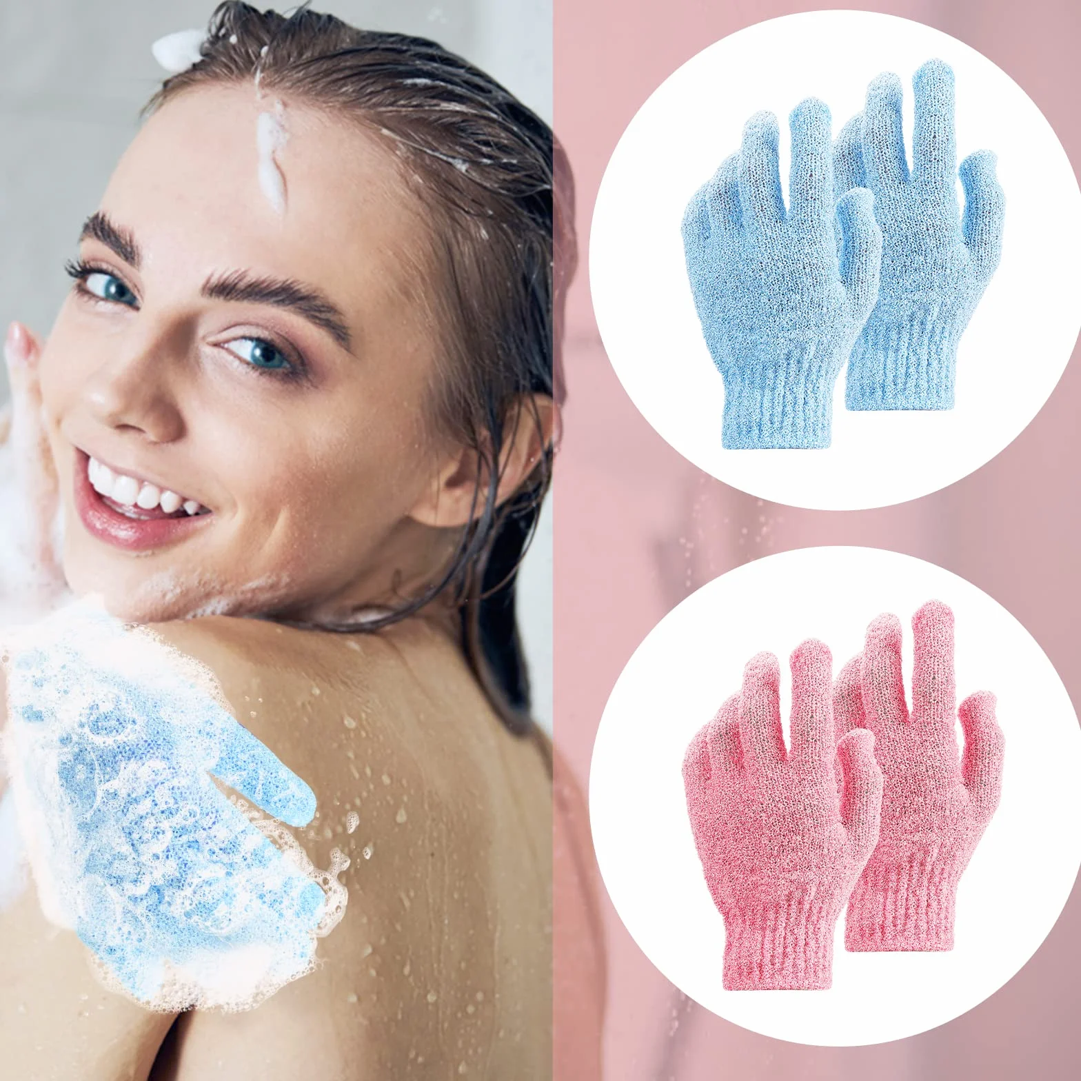 WLLHYF 2 pary rękawic do peelingu, dwustronne, pod prysznic, SPA, do masażu, do usuwania martwego naskórka, peelingu, głęboko oczyszcza pory do gąbki pod prysznic