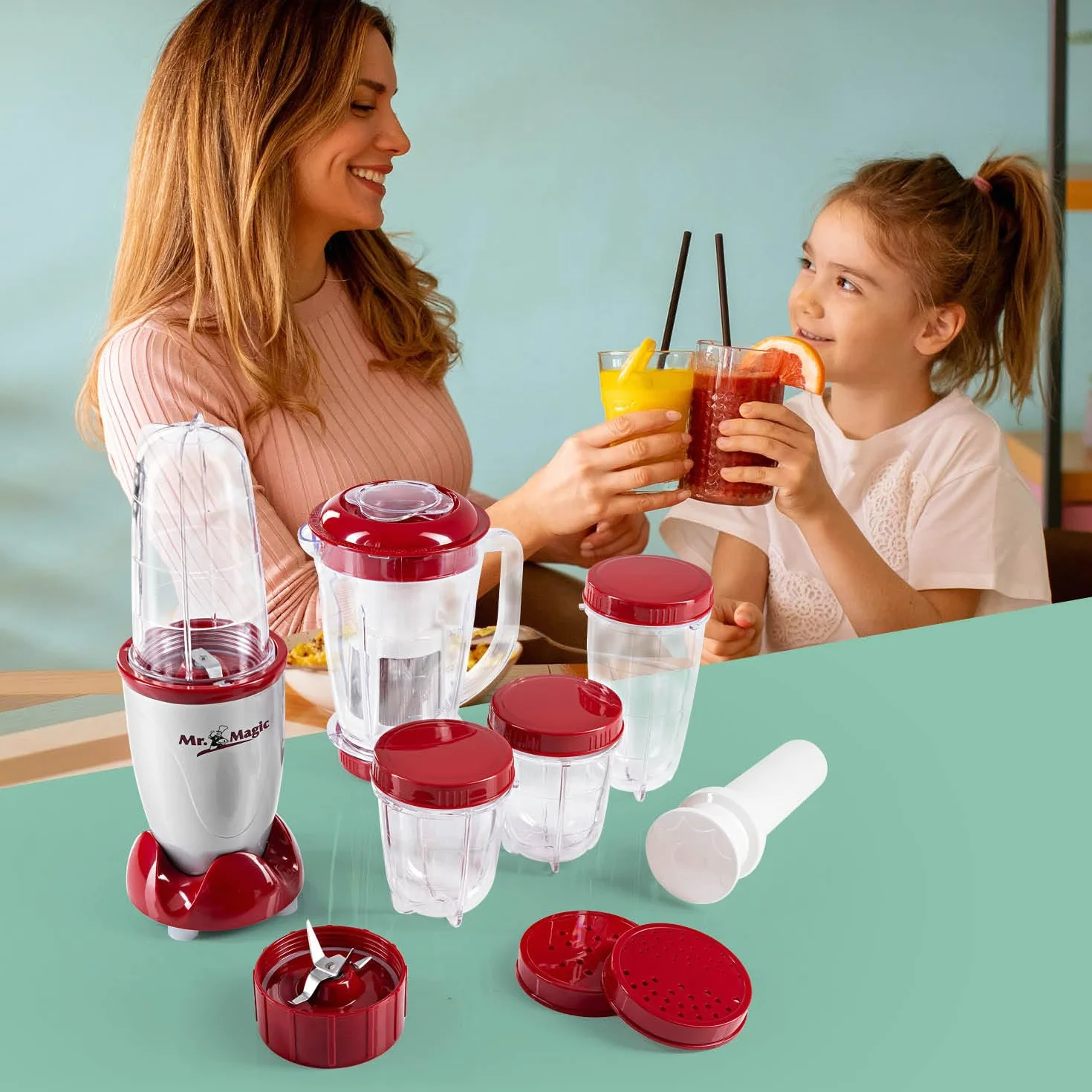GOURMETmaxx Mr. Magic Mixer Smoothie Maker Mikser stojący 18-częściowy Blender z auslaufsicheren Frischhaltedeckeln