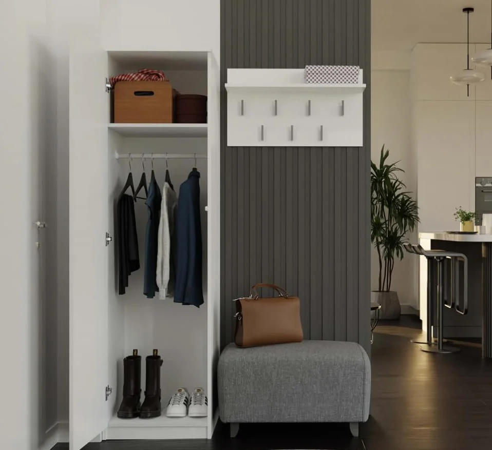 BDW Szafa na ubrania z lustrem 50x50x180 cm Tip-ON 4 półki 1 drążek