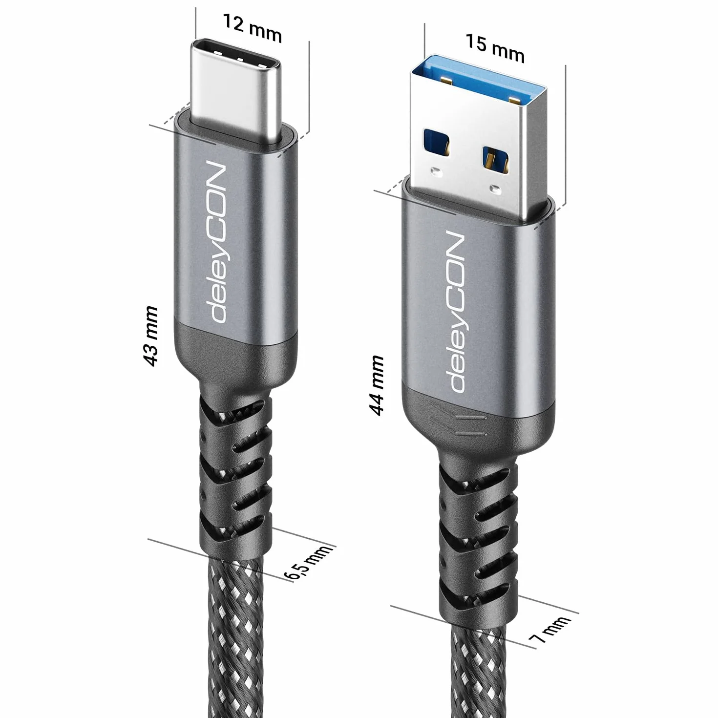 deleyCON 2m Kabel USB-A do USB-C USB 3.0 5 Gbps (USB 3.2 Gen1) - Kabel ładujący i Danych do Smartfona, Tabletu, Laptopa, Aparatu, HDD/SSD, Dysku Zewnętrznego itp.