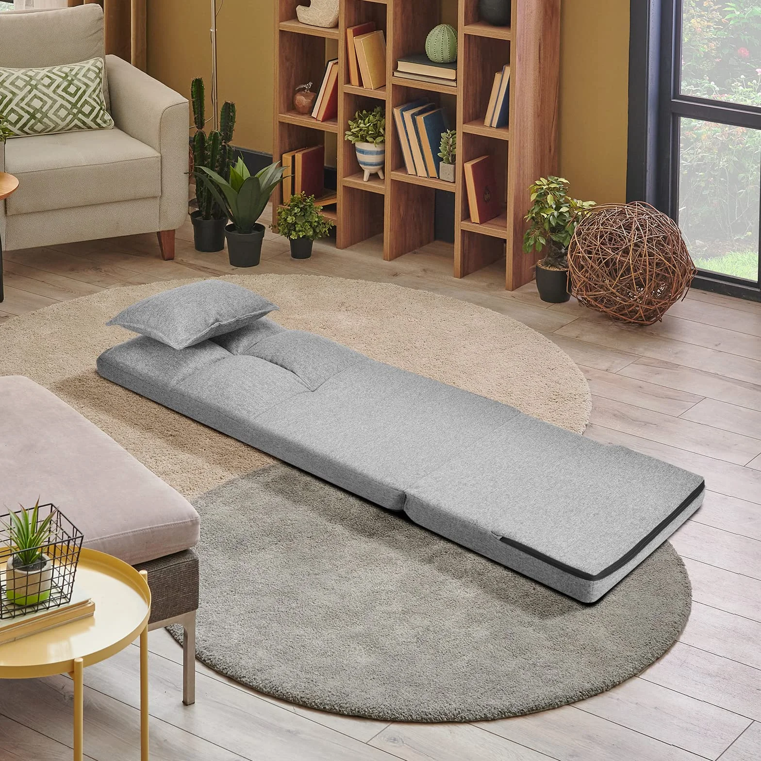GOPLUS Krzesło podłogowe, fotel podłogowy z 5-stopniową regulacją oparcia i poduszkami, sofa podłogowa z funkcją spania, obciążenie do 100 kg, fotel do czytania, leżak do medytacji, do salonu (szary)