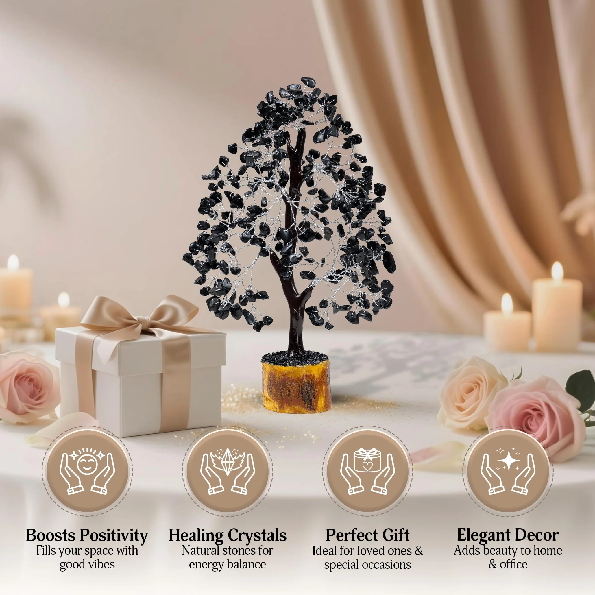 Czarny Turmalin Drzewo Z Kamieni Szlachetnych Srebrny Drut Feng Shui Bonsai Kryształy Reiki Uzdrawiająca Czakra Dekoracja