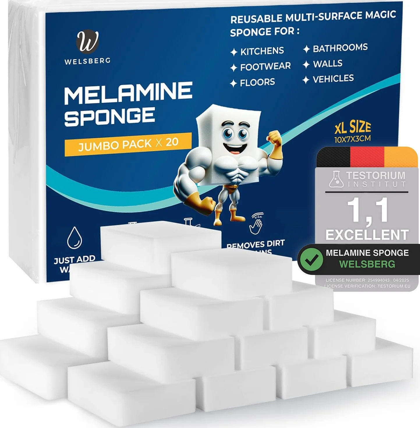 Gąbki Melaminowe Do Czyszczenia 20 Sztuk 10x7x3 cm Białe