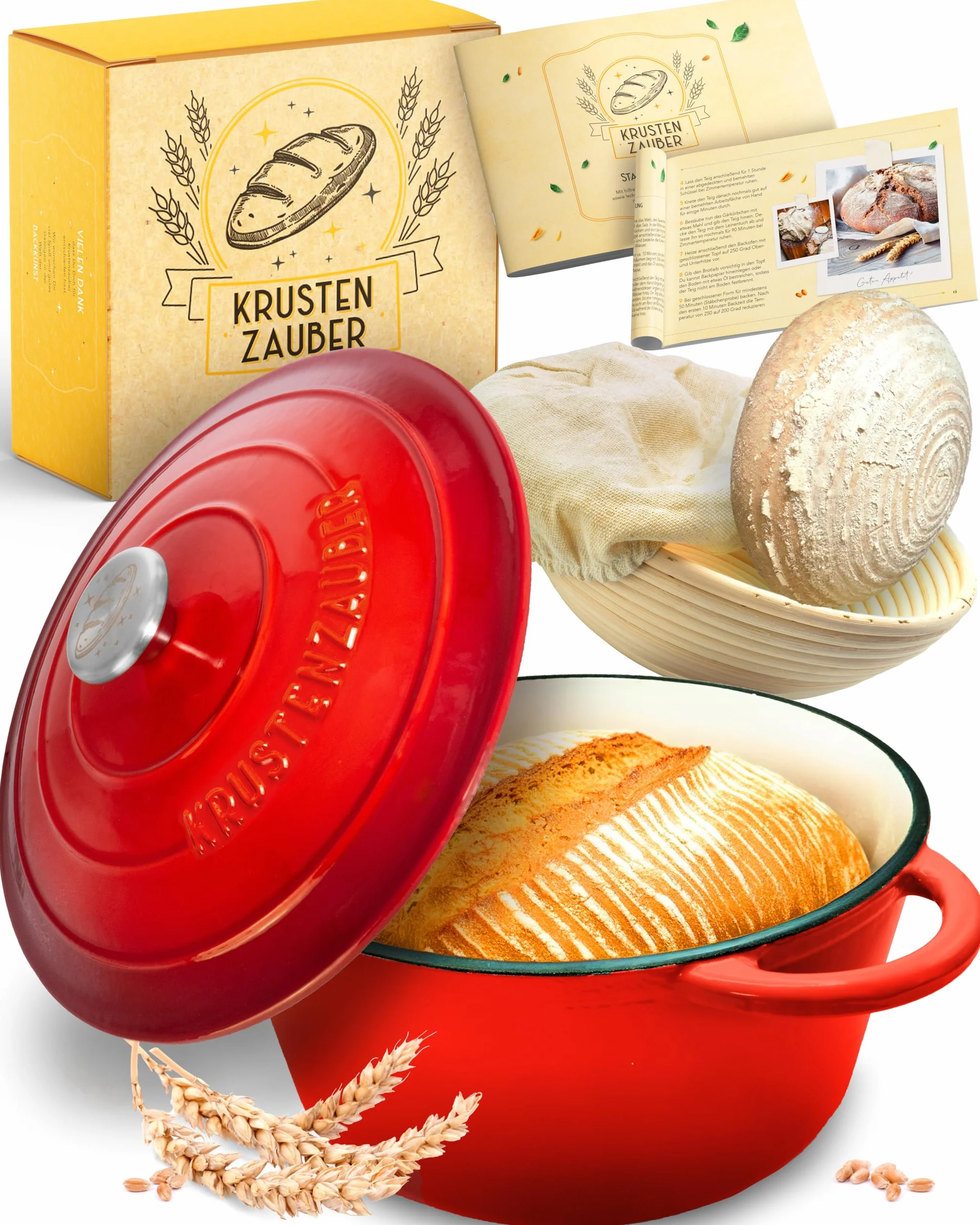 KRUSTENZAUBER Żeliwny garnek emaliowany 26 cm z koszem fermentacyjnym