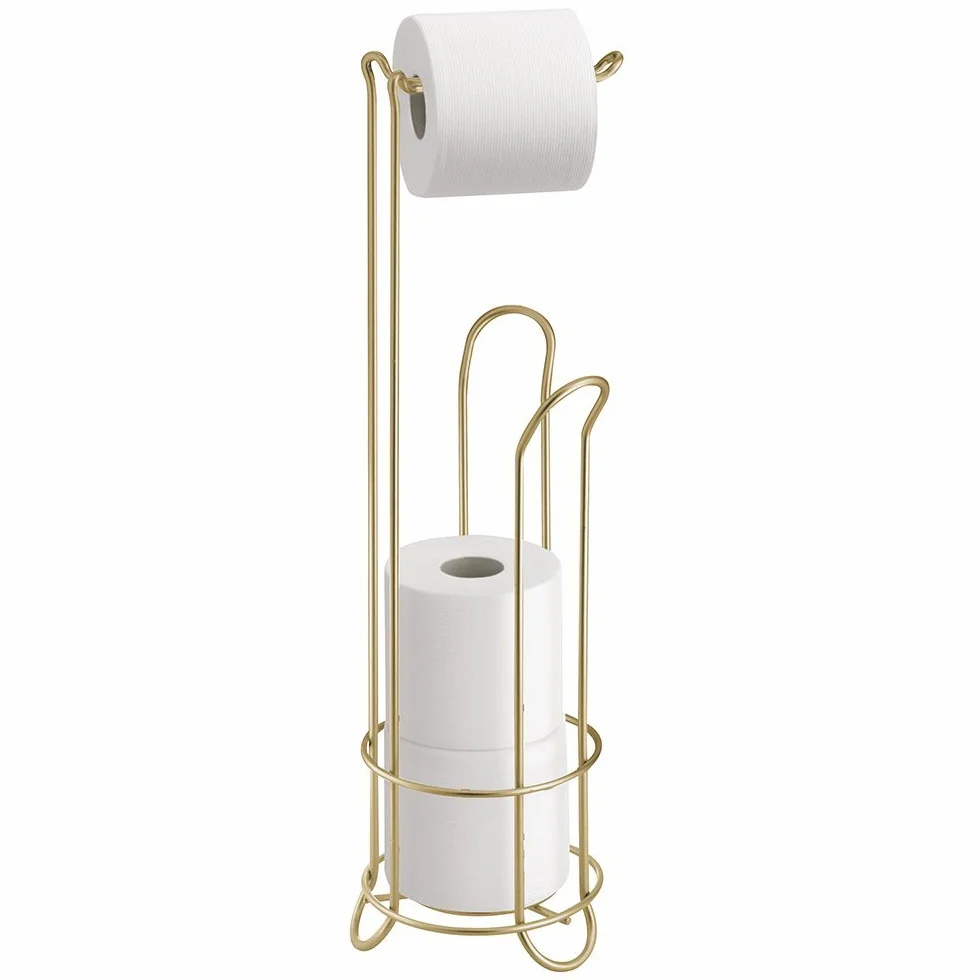 iDesign uchwyt na papier toaletowy wolnostojący metalowy na 4 rolki złoty 16,5 cm x 16,5 cm x 60 cm